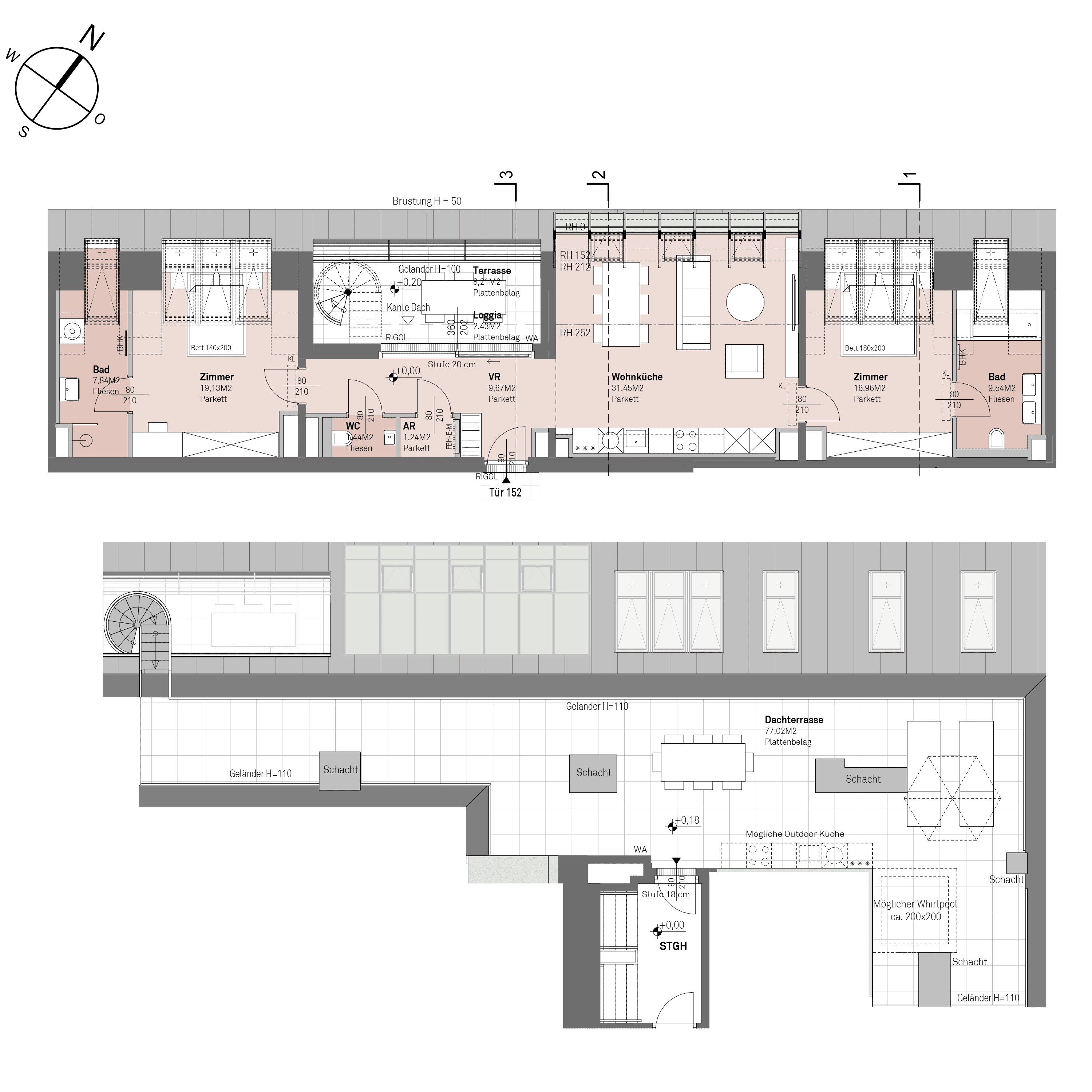 Grundriss Top 1/152 — Traisengasse 20–22 — 3 Zimmer — 97,3 m² — 2nd attic floor — N/W