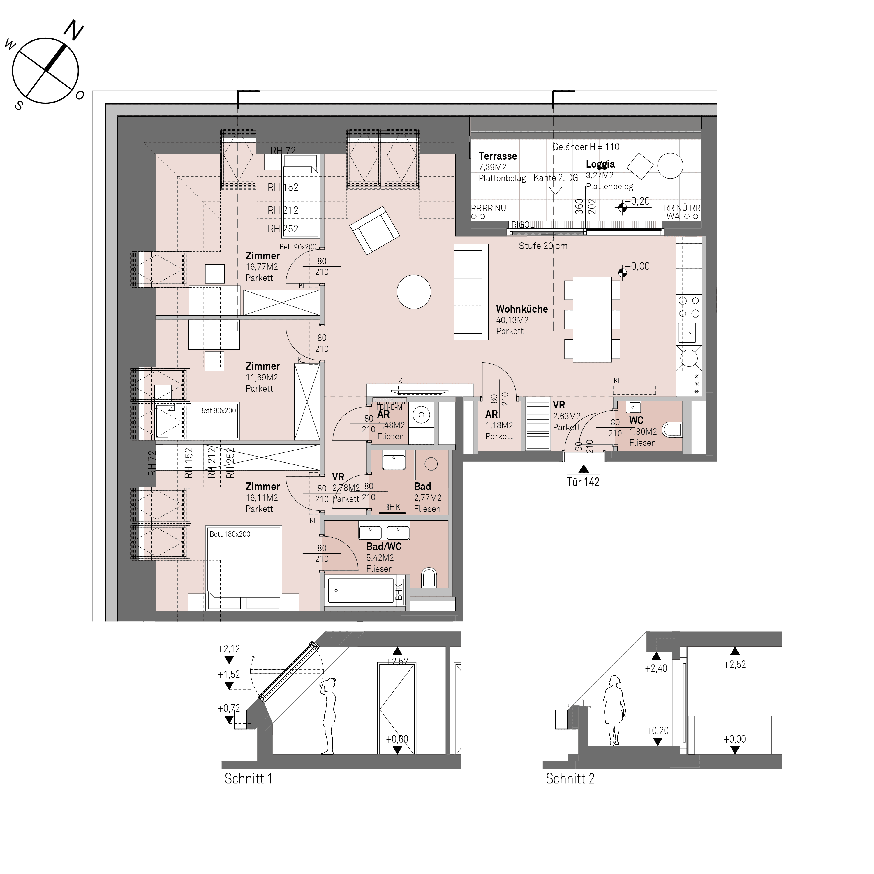 Grundriss Top 2/142 — Traisengasse 20–22 — 4 Zimmer — 102,8 m² — 1st attic floor