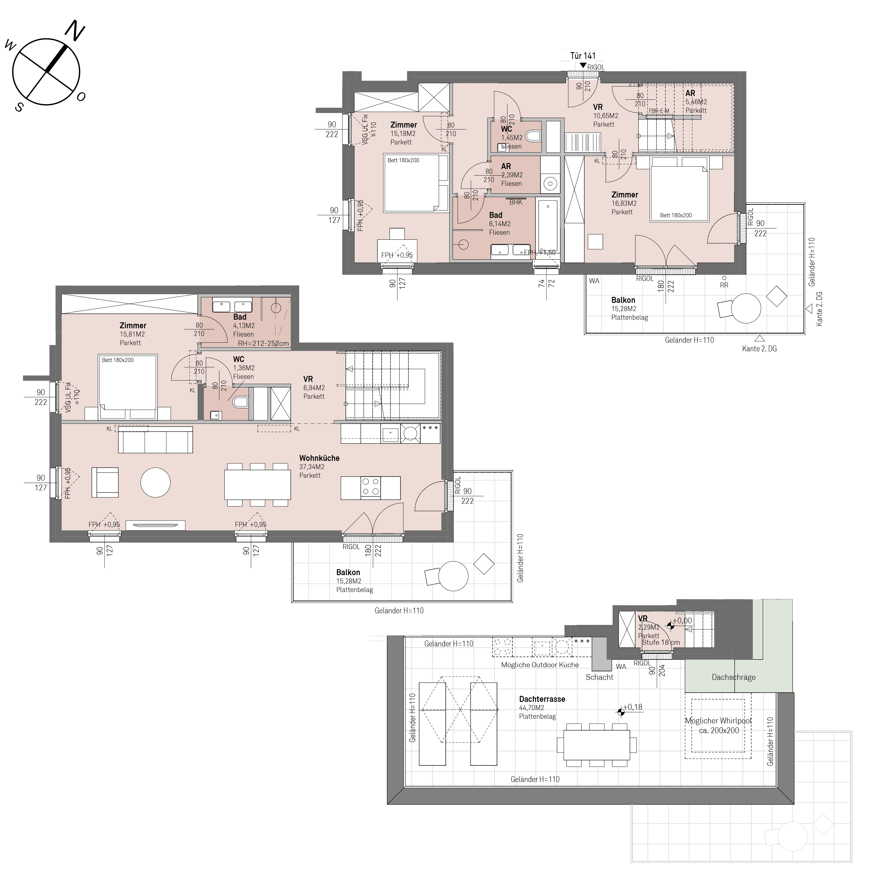Grundriss Top 1/141 — Traisengasse 20–22 — 4 Zimmer — 126 m² — 1st attic floor / 2nd attic floor