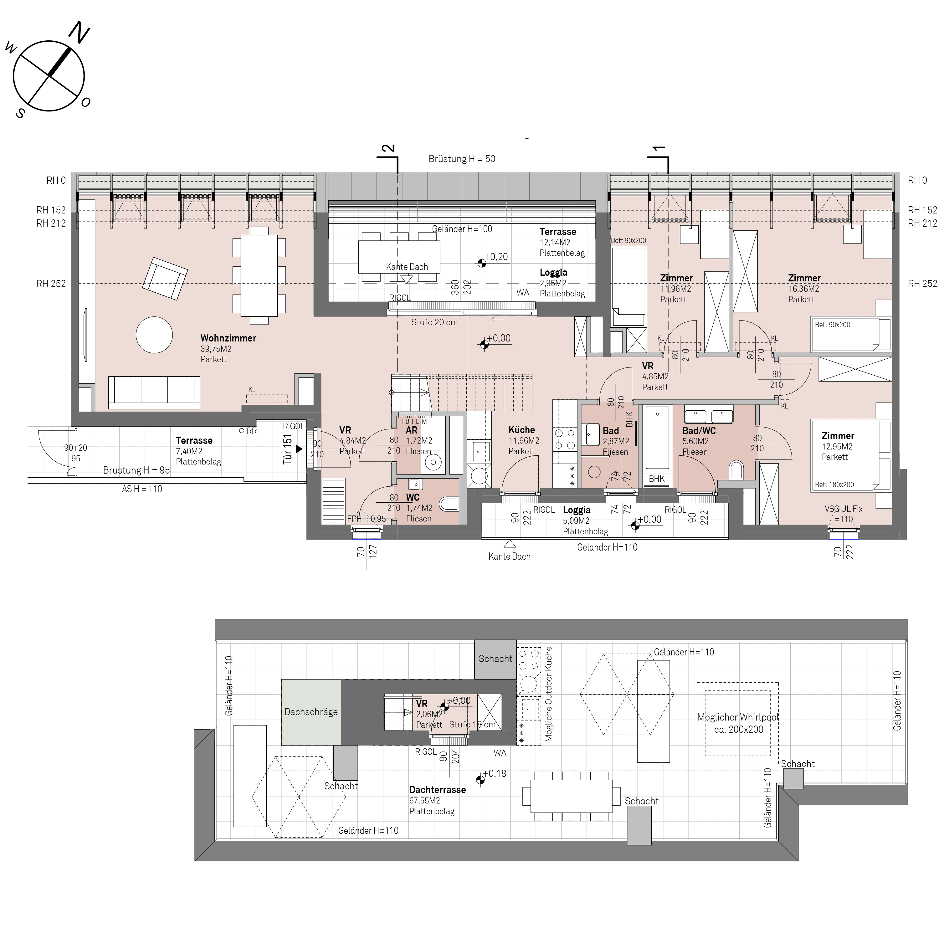 Grundriss Top 2/151 — Traisengasse 20–22 — 4 Zimmer — 116,7 m² — 2nd attic floor — N/W