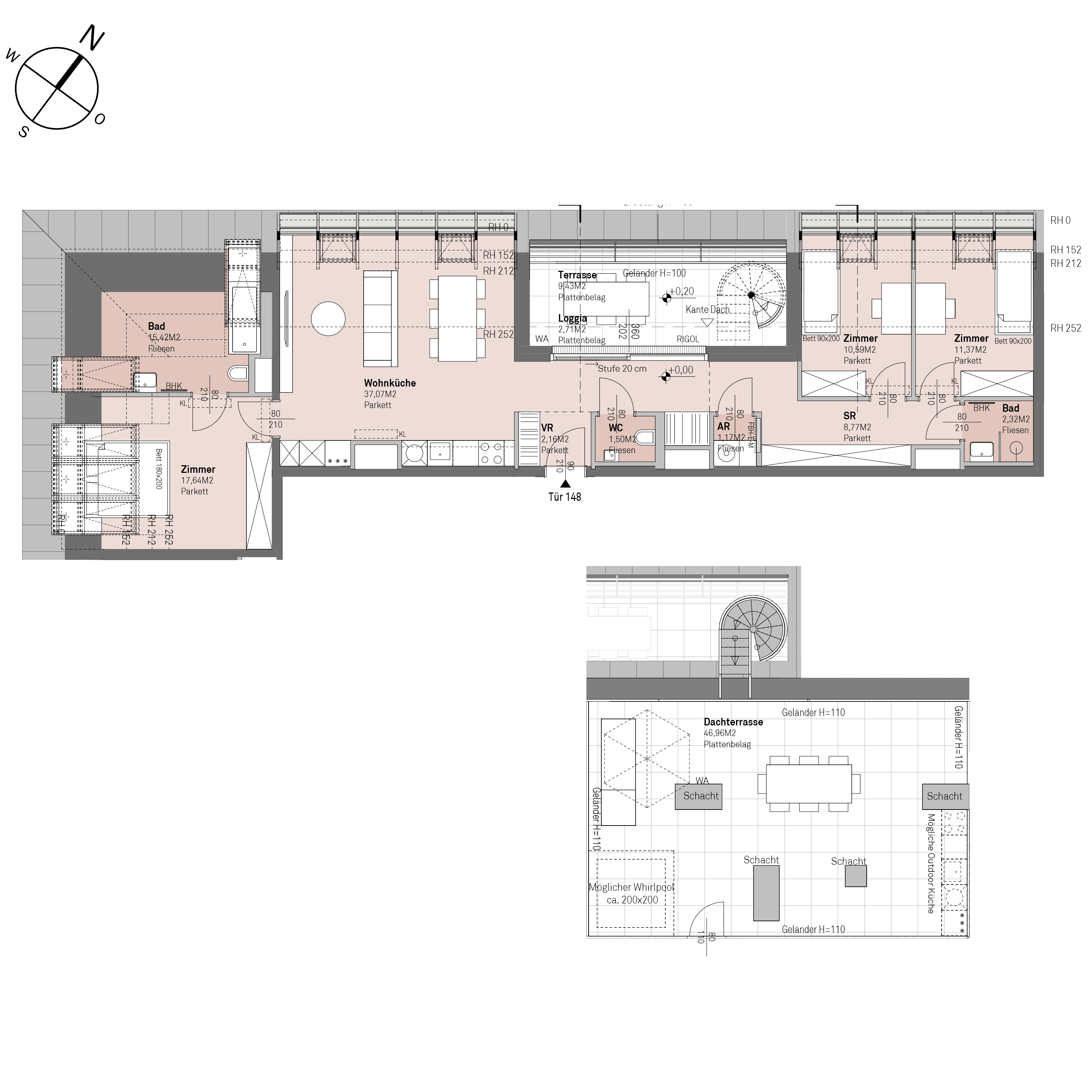 Grundriss Top 2/148 — Traisengasse 20–22 — 4 Zimmer — 108 m² — 2nd attic floor