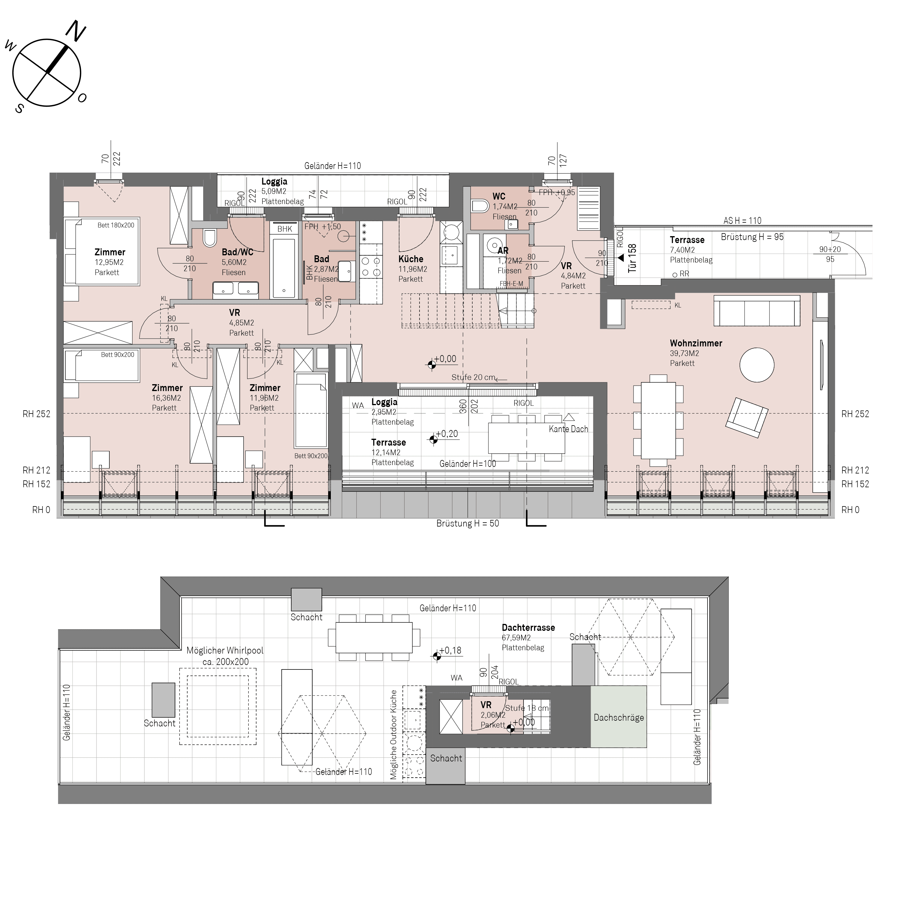 Grundriss Top 1/158 — Traisengasse 20–22 — 4 Zimmer — 116,6 m² — 2nd attic floor — O/S