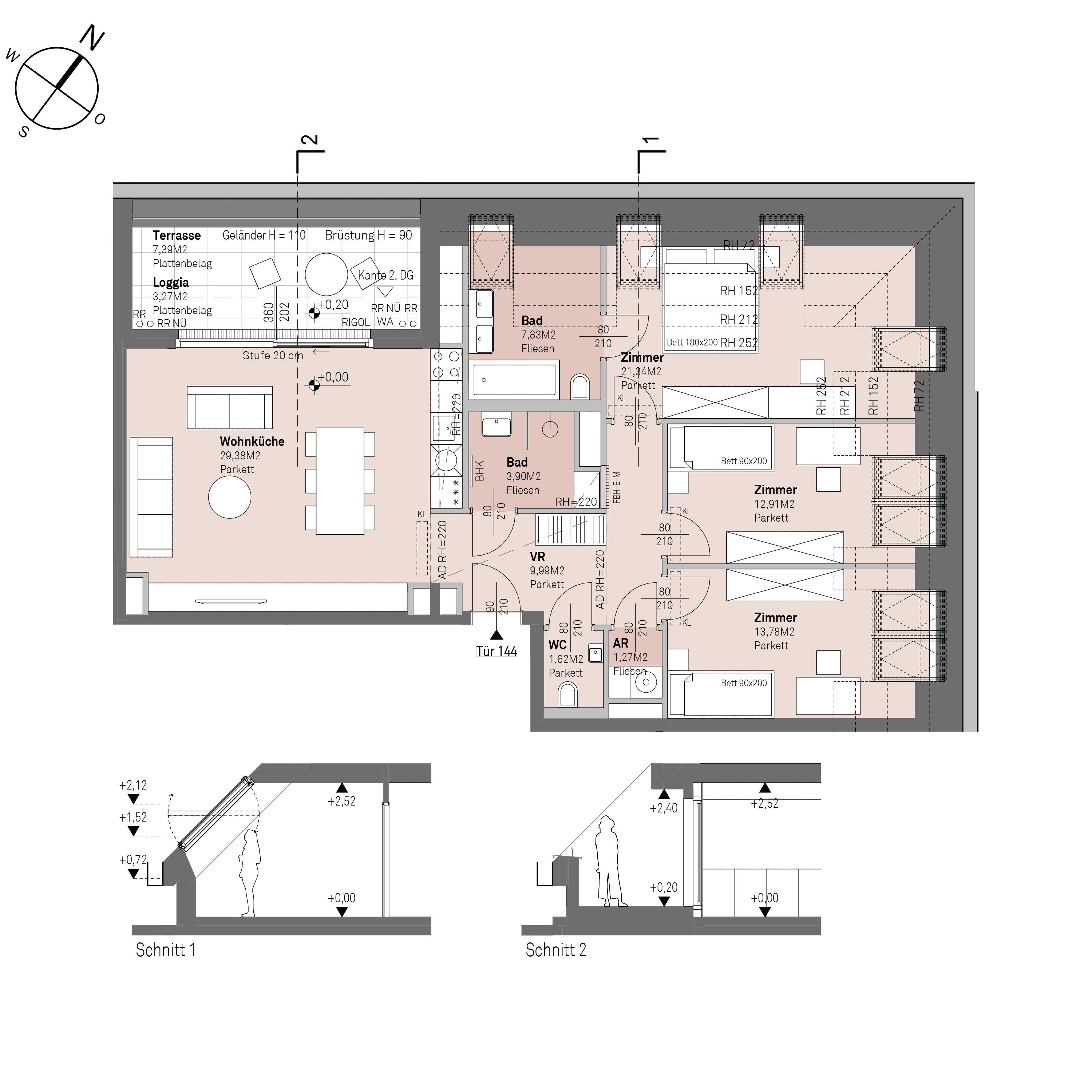 Grundriss Top 1/144 — Traisengasse 20–22 — 4 Zimmer — 102 m² — 1st attic floor