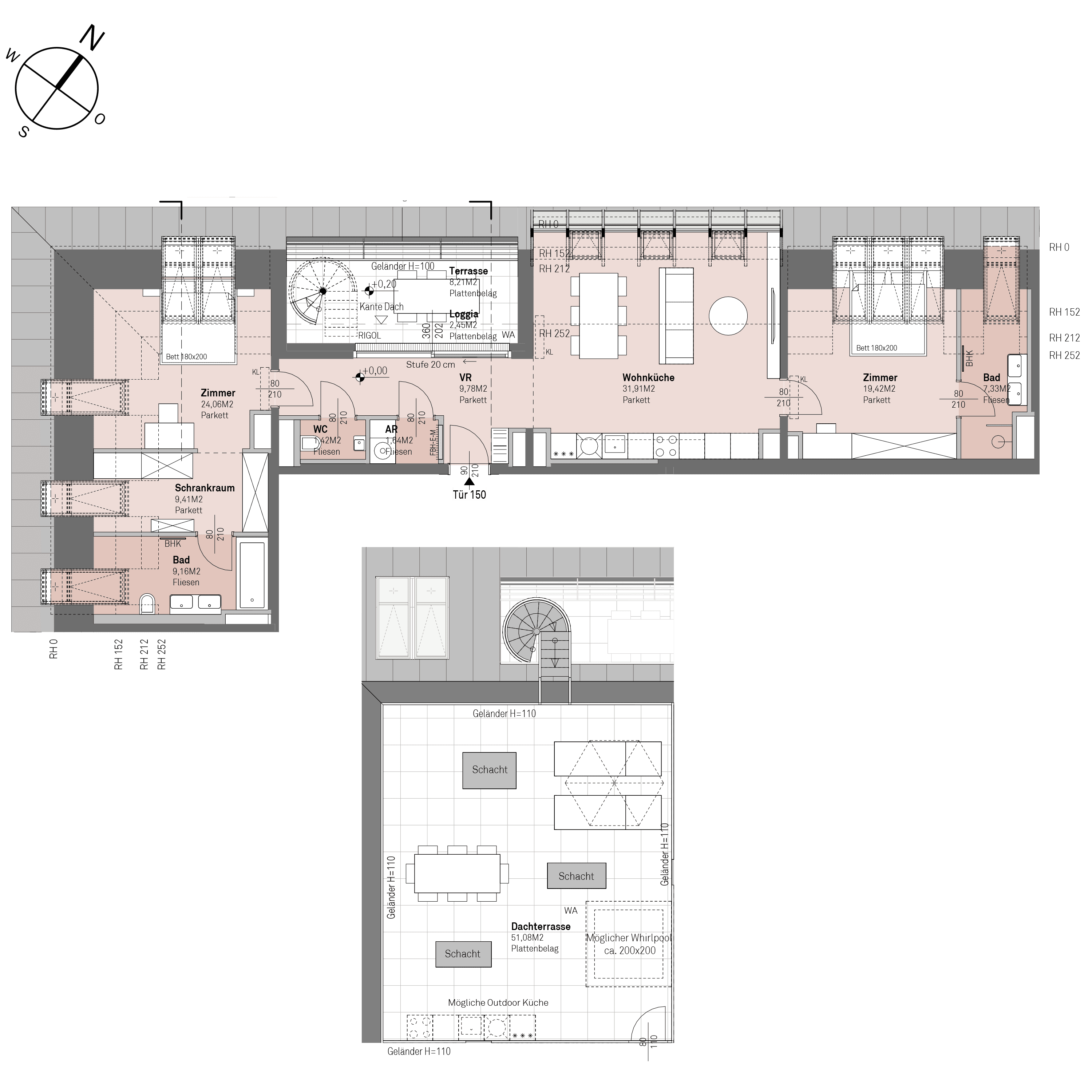 Grundriss Top 2/150 — Traisengasse 20–22 — 3 Zimmer — 114,1 m² — 2nd attic floor