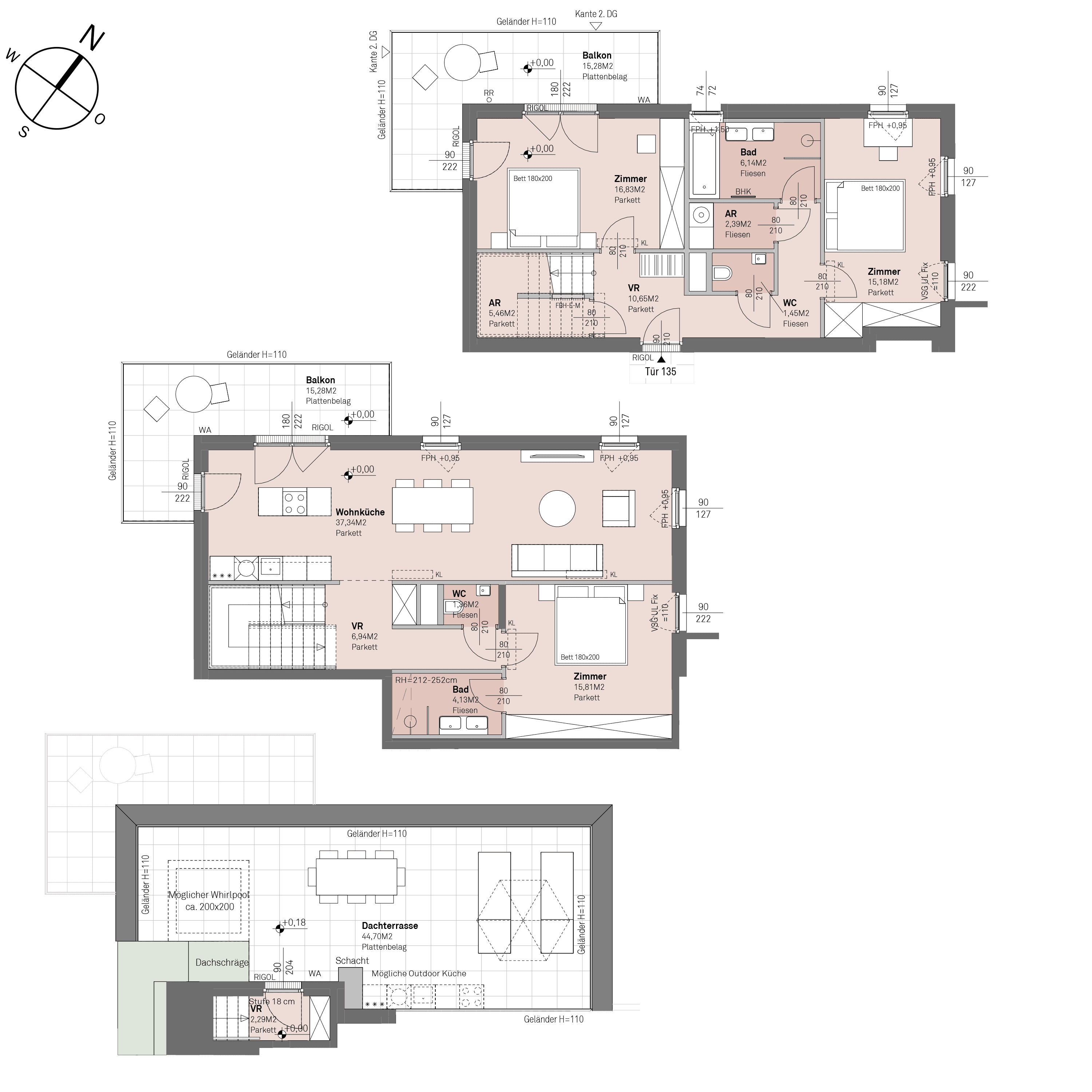 Grundriss Top 2/135 — Traisengasse 20–22 — 4 Zimmer — 126 m² — 1st attic floor / 2nd attic floor — N/O/W