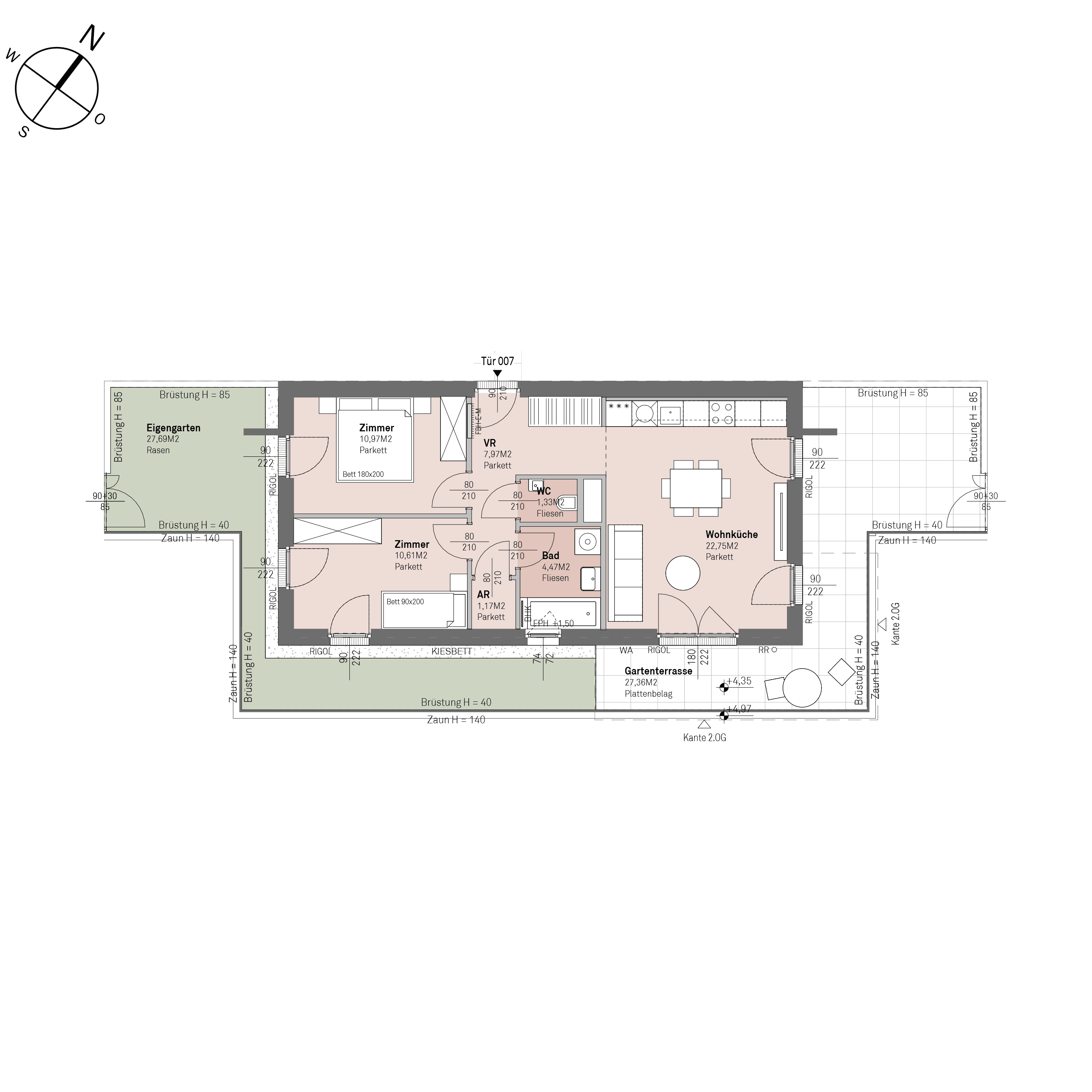 Grundriss Top 1/7 — Traisengasse 20–22 — 3 Zimmer — 59,3 m² — 1st floor
