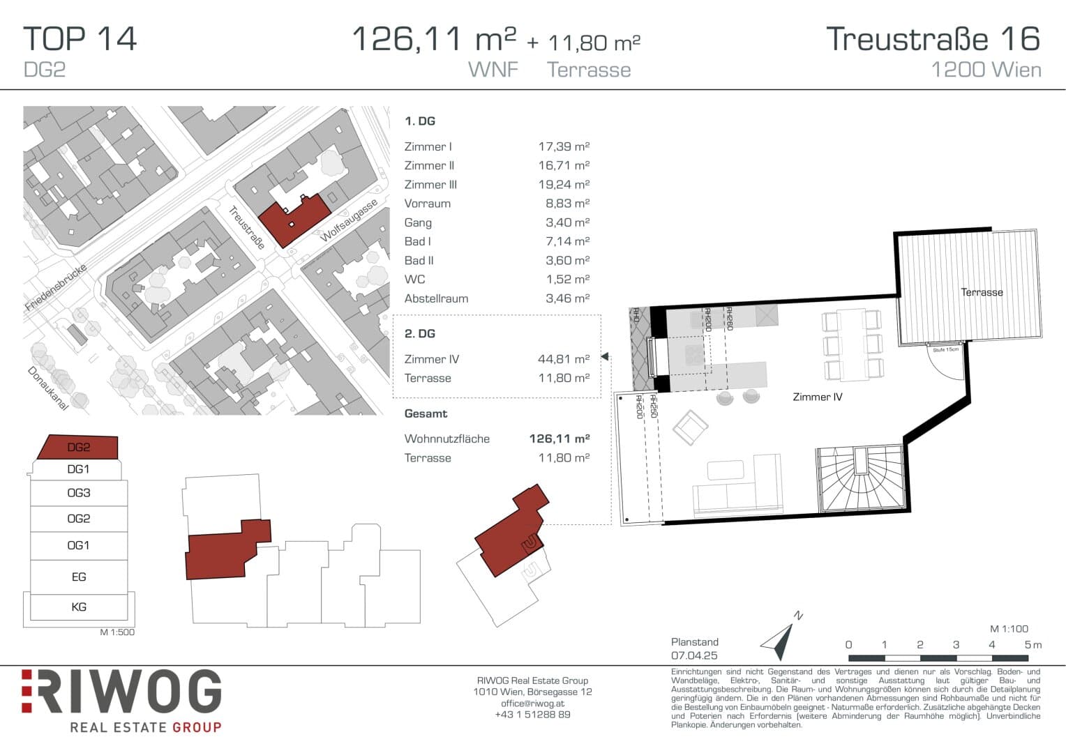 Grundriss Top 2/14 — Treustraße 16 — 4 Zimmer — 126 m² — 1st attic floor / 2nd attic floor — Augarten — Grundriss 2/2