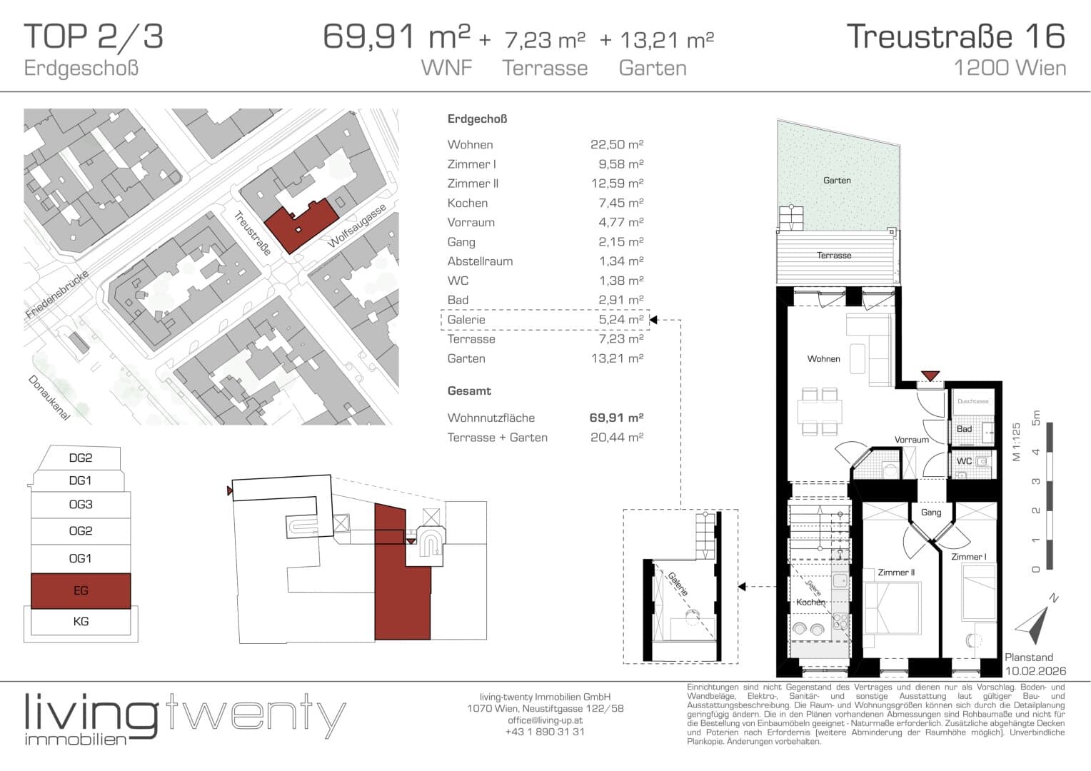 Grundriss Top 2/3 — Treustraße 16 — 3 Zimmer — 70 m² — Ground floor — Augarten