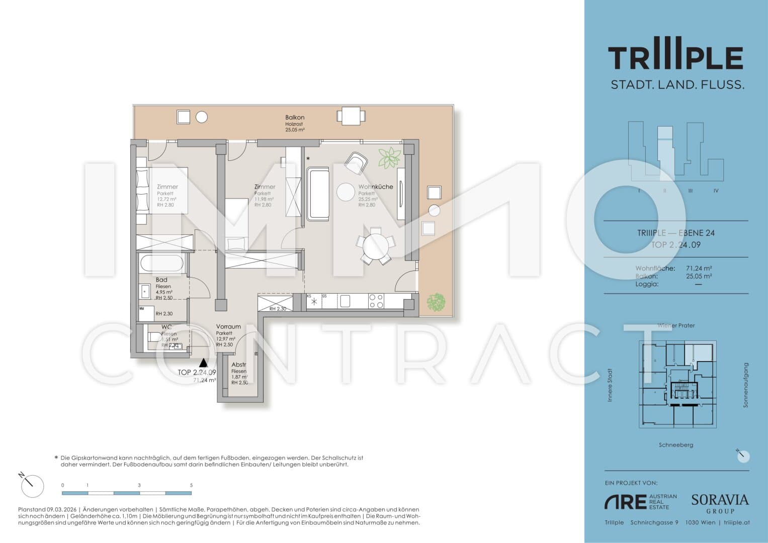 Grundriss Top 26894 — TrIIIple — 3 Zimmer — 71,7 m² — 24th floor — Prater