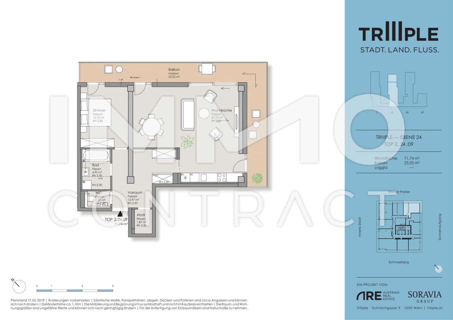Grundriss Top 18771 — TrIIIple — 2 Zimmer — 71,7 m² — 24th floor — Prater