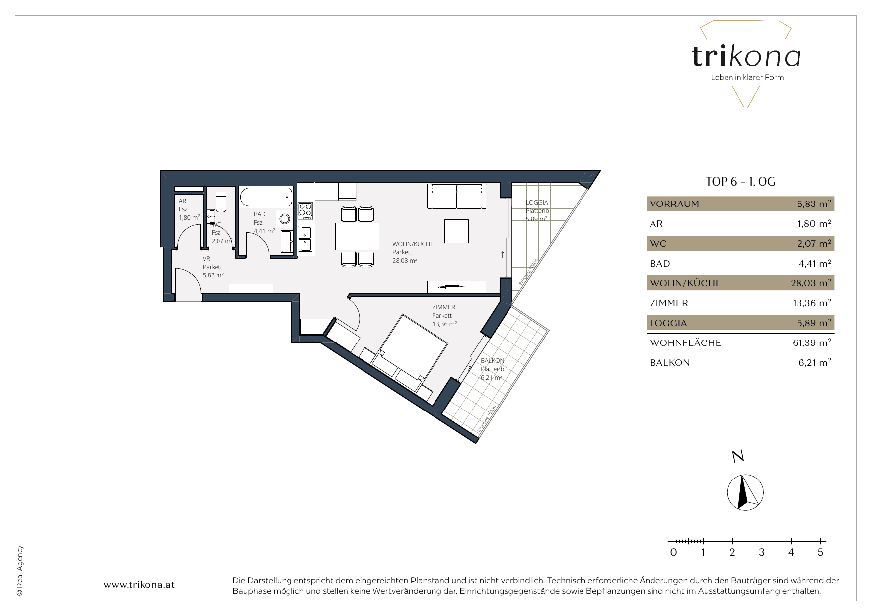 Grundriss Top 6 — Trikona — 2 Zimmer — 61,4 m²