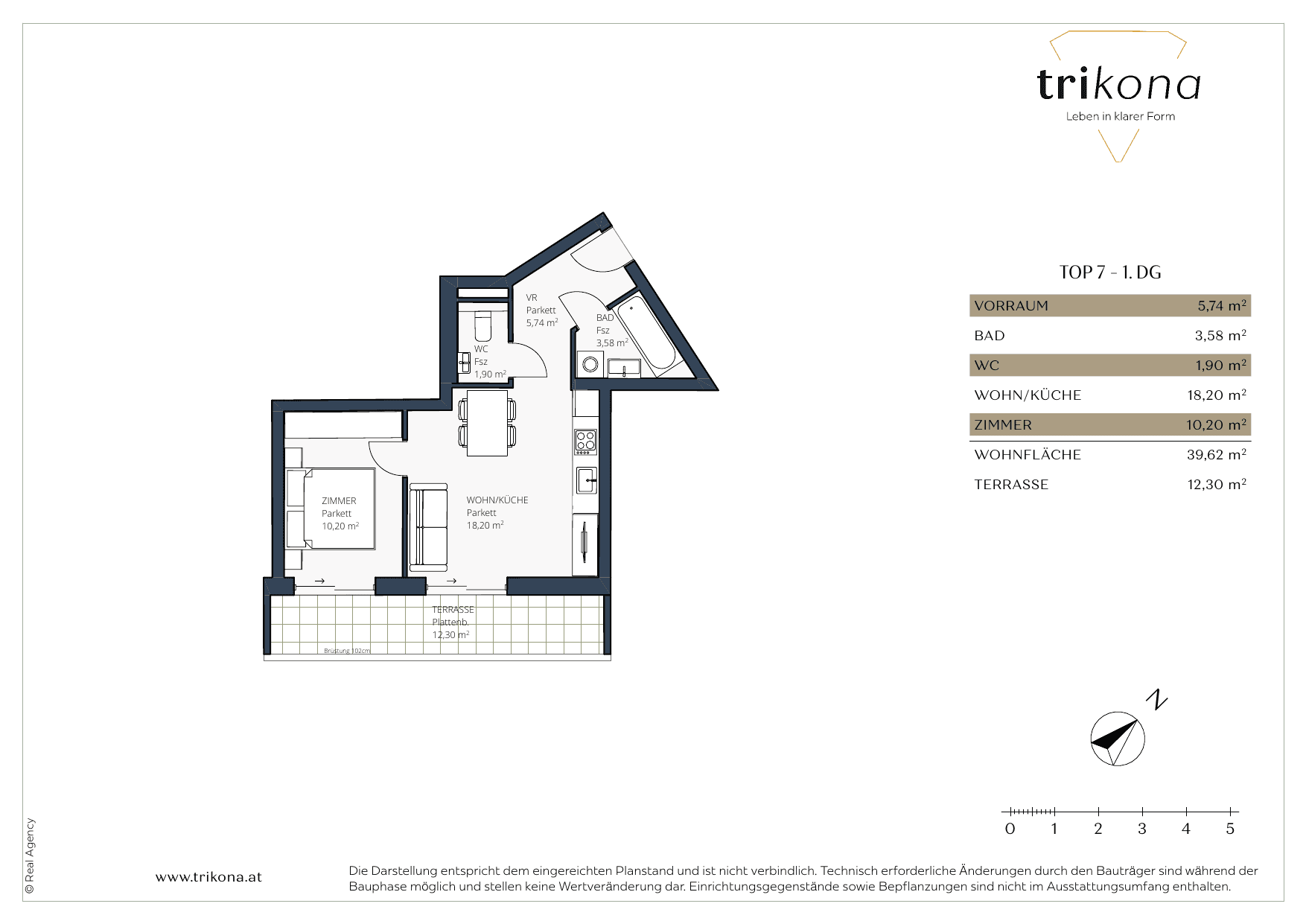 Grundriss Top 7 — Trikona — 2 Zimmer — 39,6 m²
