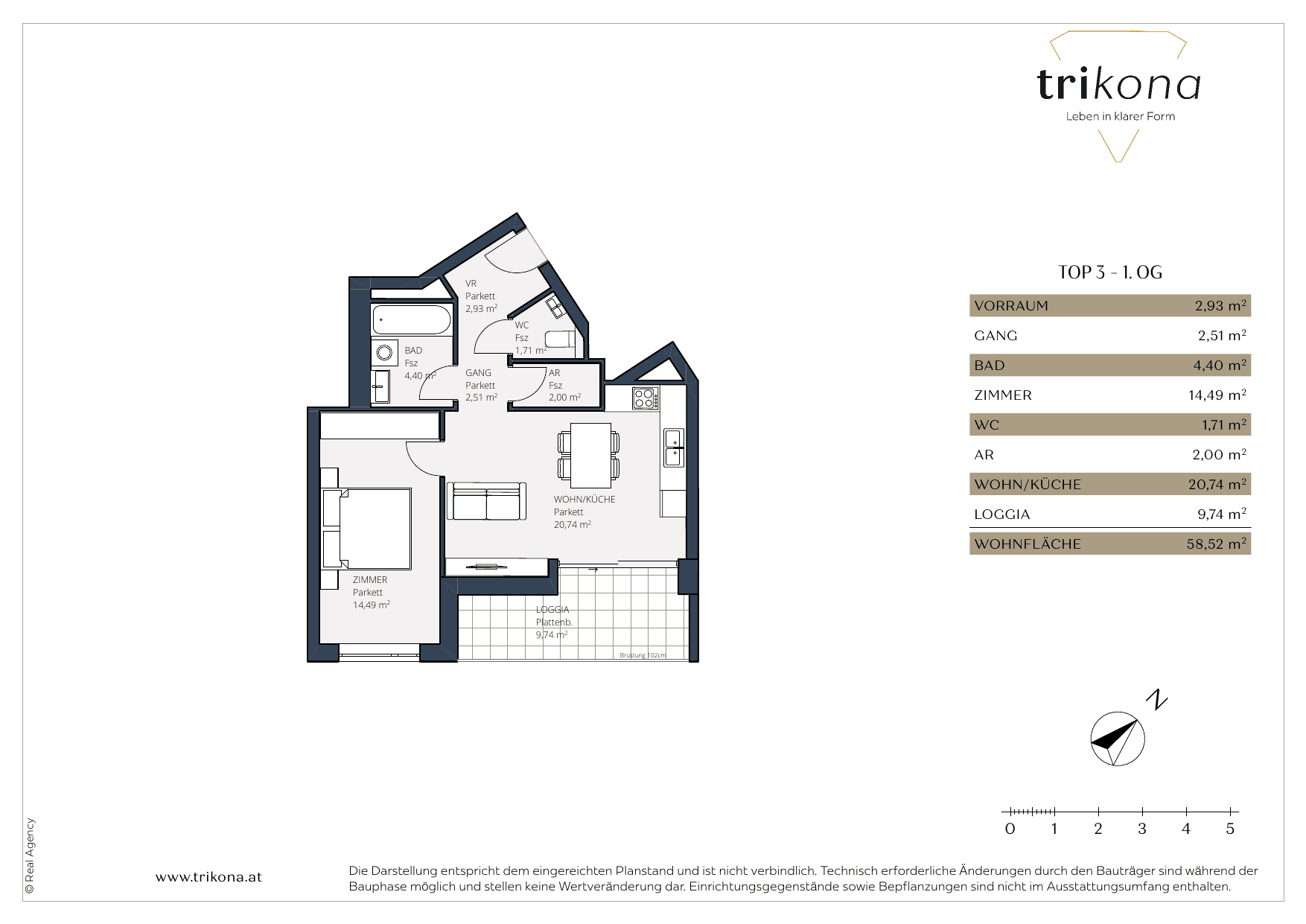 Grundriss Top 3 — Trikona — 2 Zimmer — 58,5 m²
