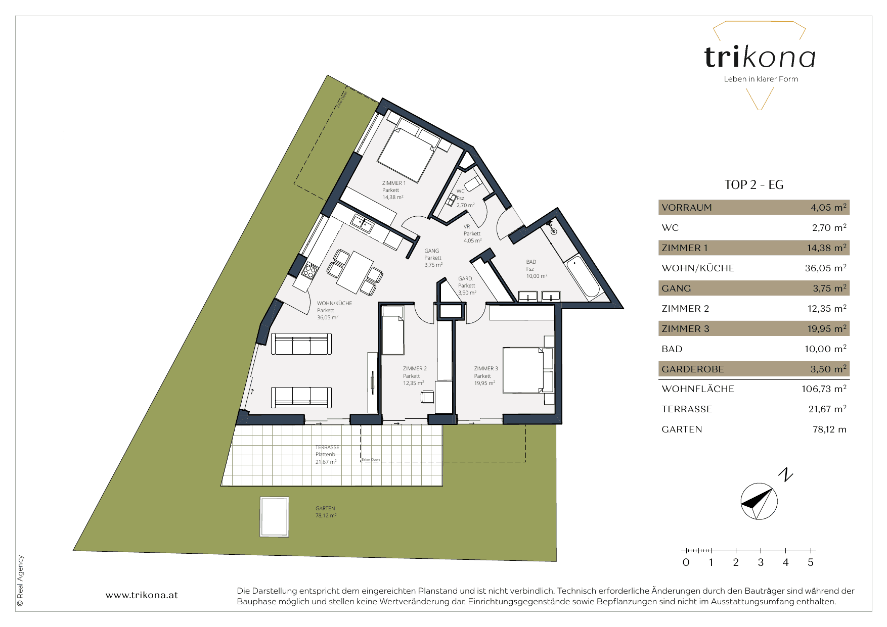 Grundriss Top 2 — Trikona — 3 Zimmer — 106,7 m²