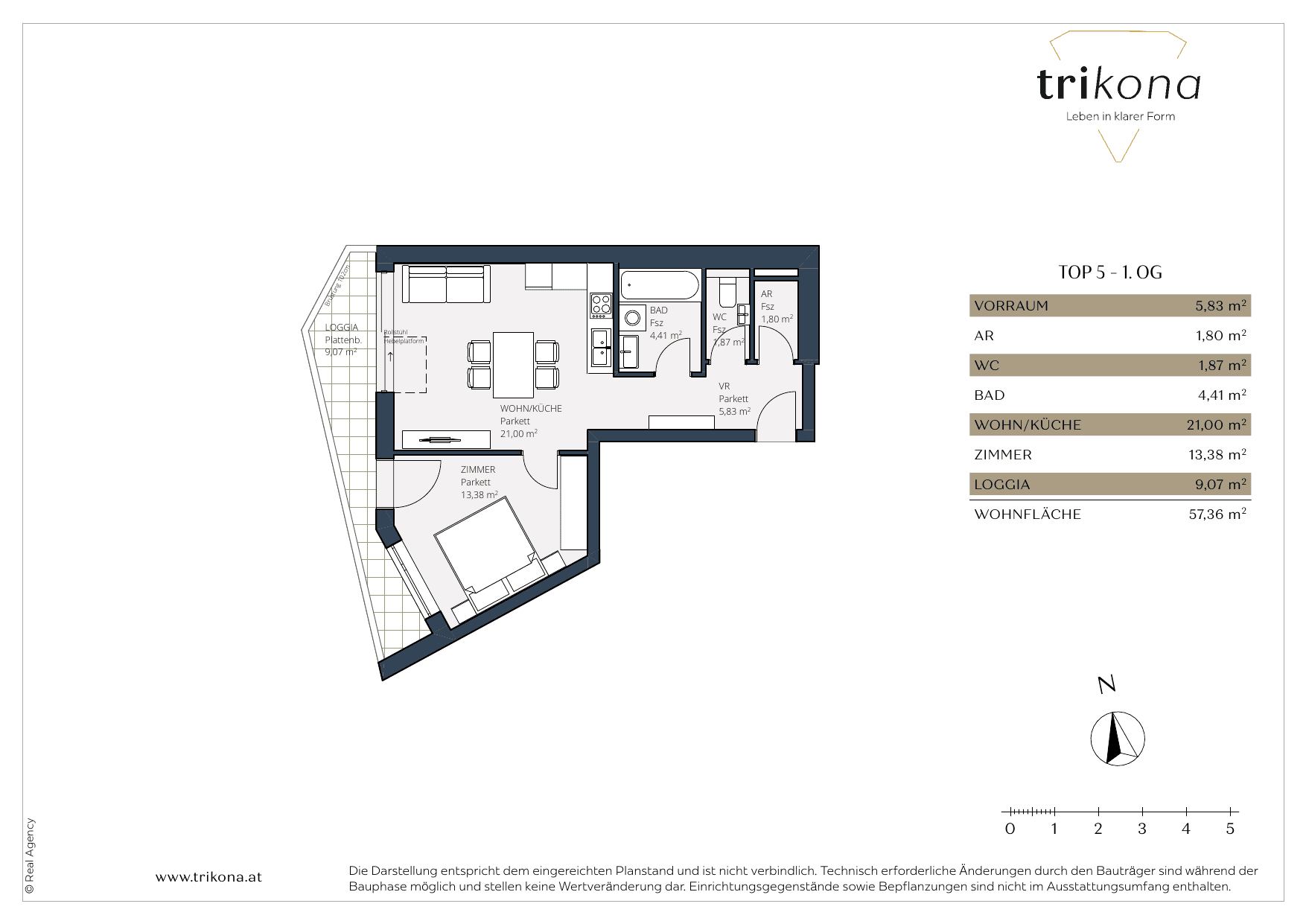 Grundriss Top 5 — Trikona — 2 Zimmer — 57,4 m²