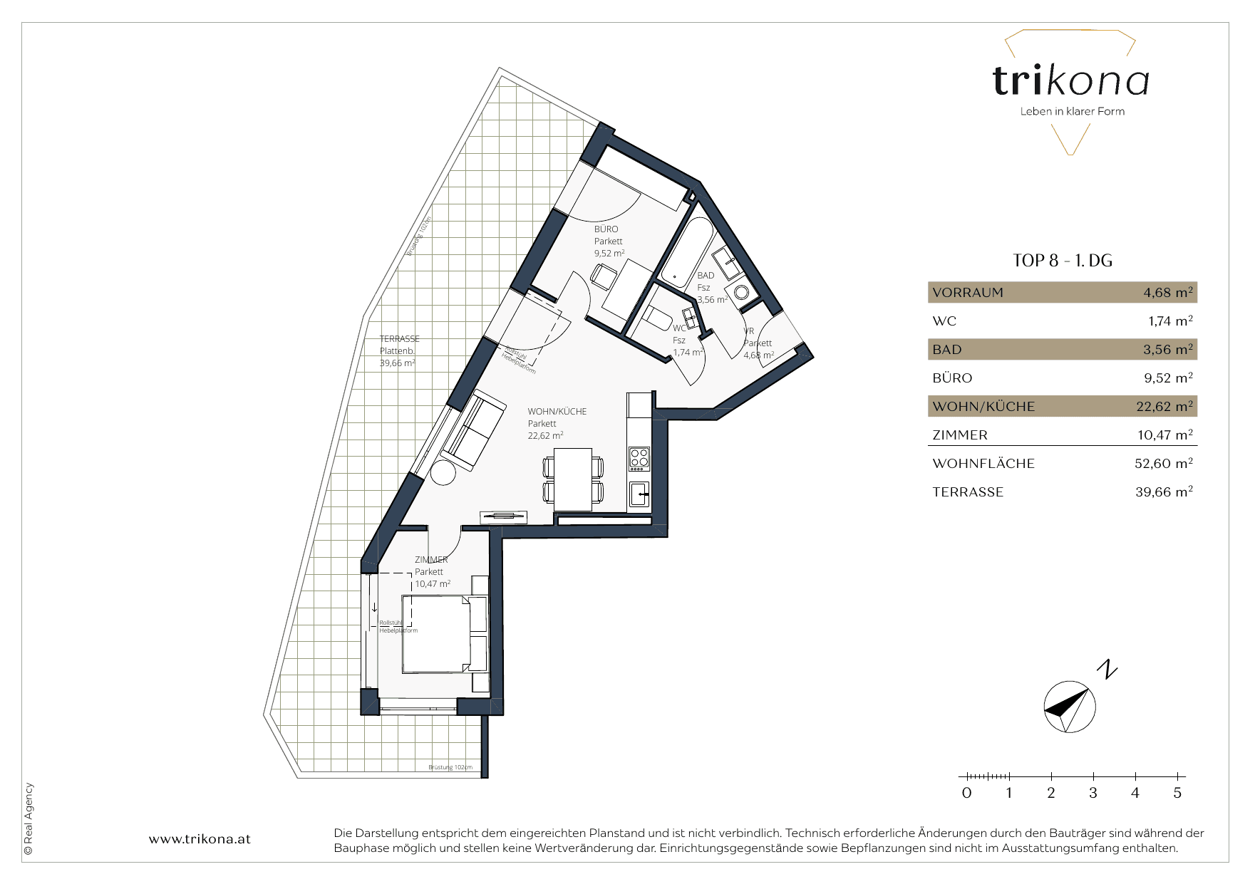 Grundriss Top 8 — Trikona — 3 Zimmer — 52,6 m²