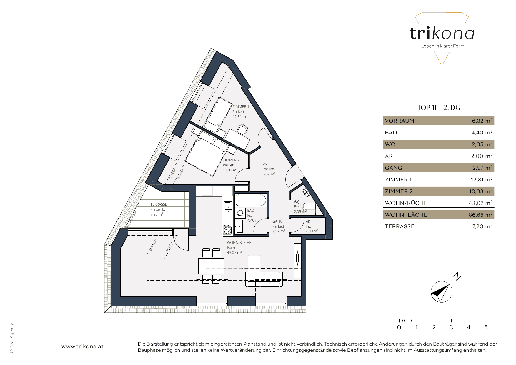 Grundriss Top 11 — Trikona — 3 Zimmer — 86,7 m²