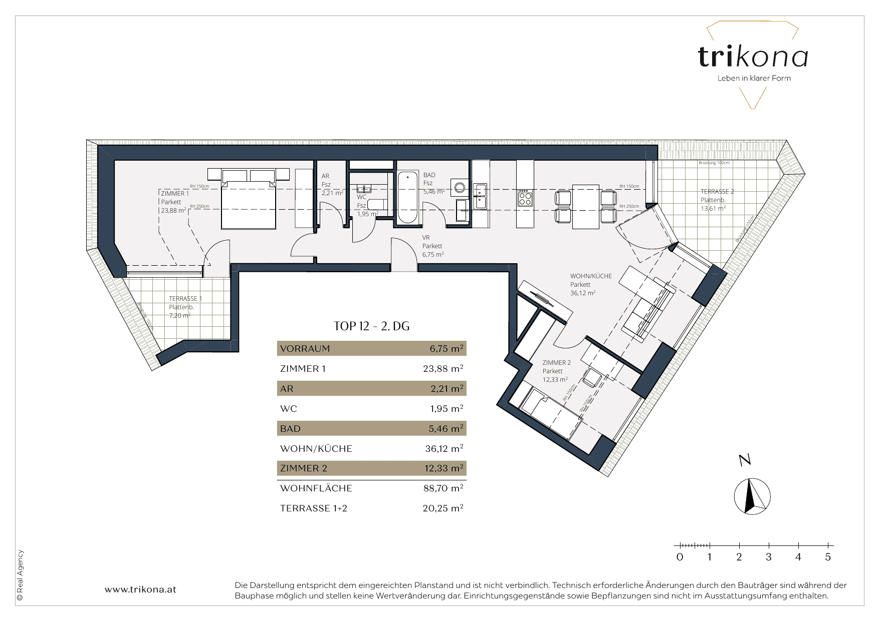 Grundriss Top 12 — Trikona — 3 Zimmer — 88,7 m²