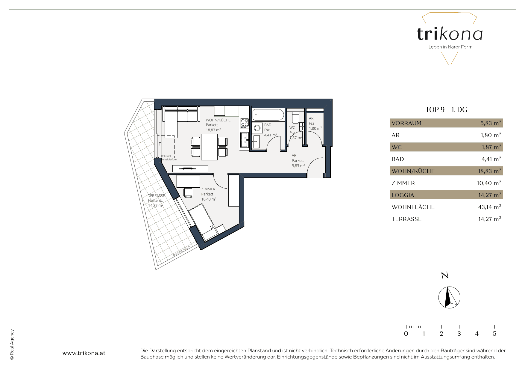 Grundriss Top 9 — Trikona — 2 Zimmer — 43,1 m²