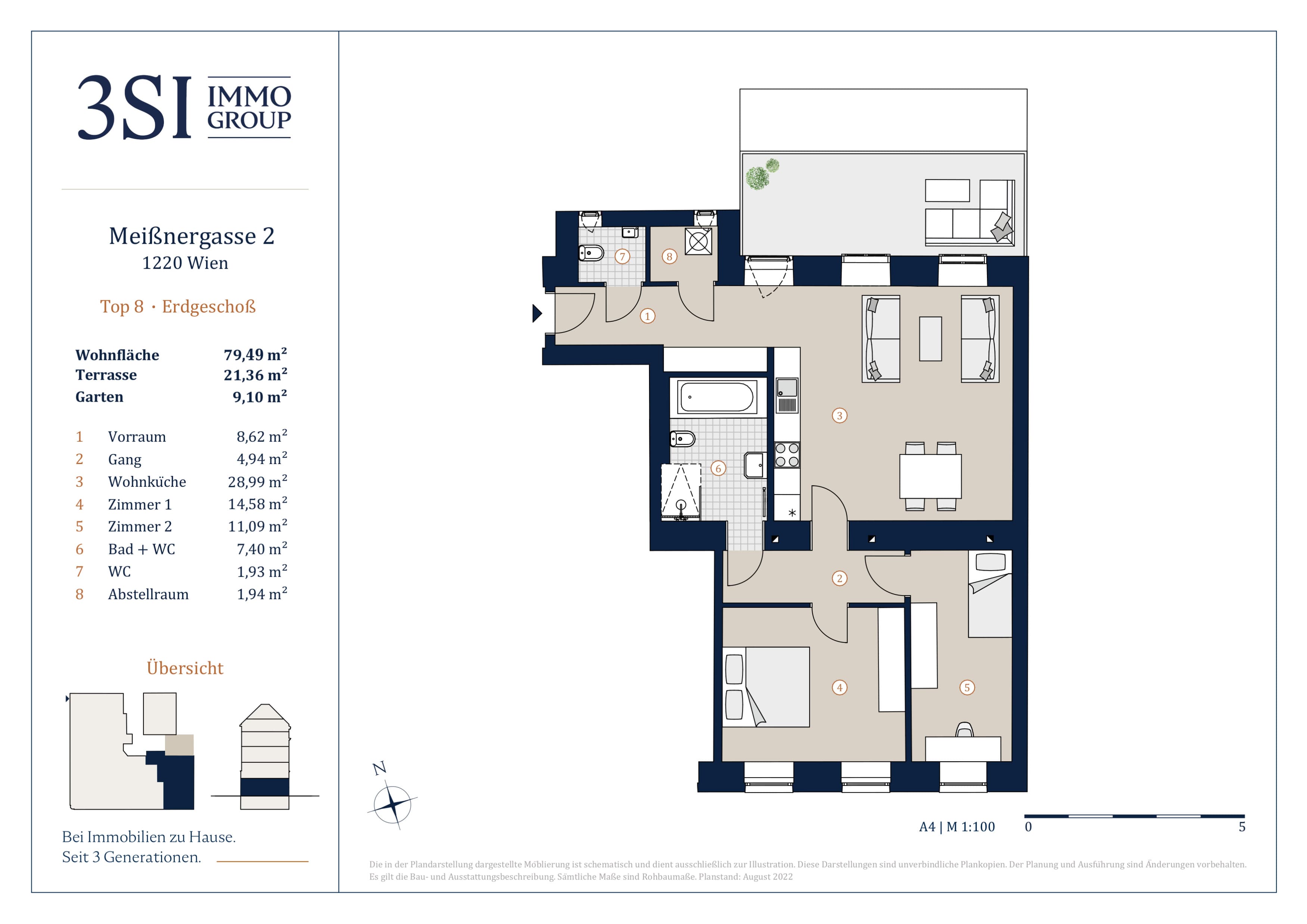 Grundriss Top 8 — Two Souls — 3 Zimmer — 79,5 m² — Ground floor — N