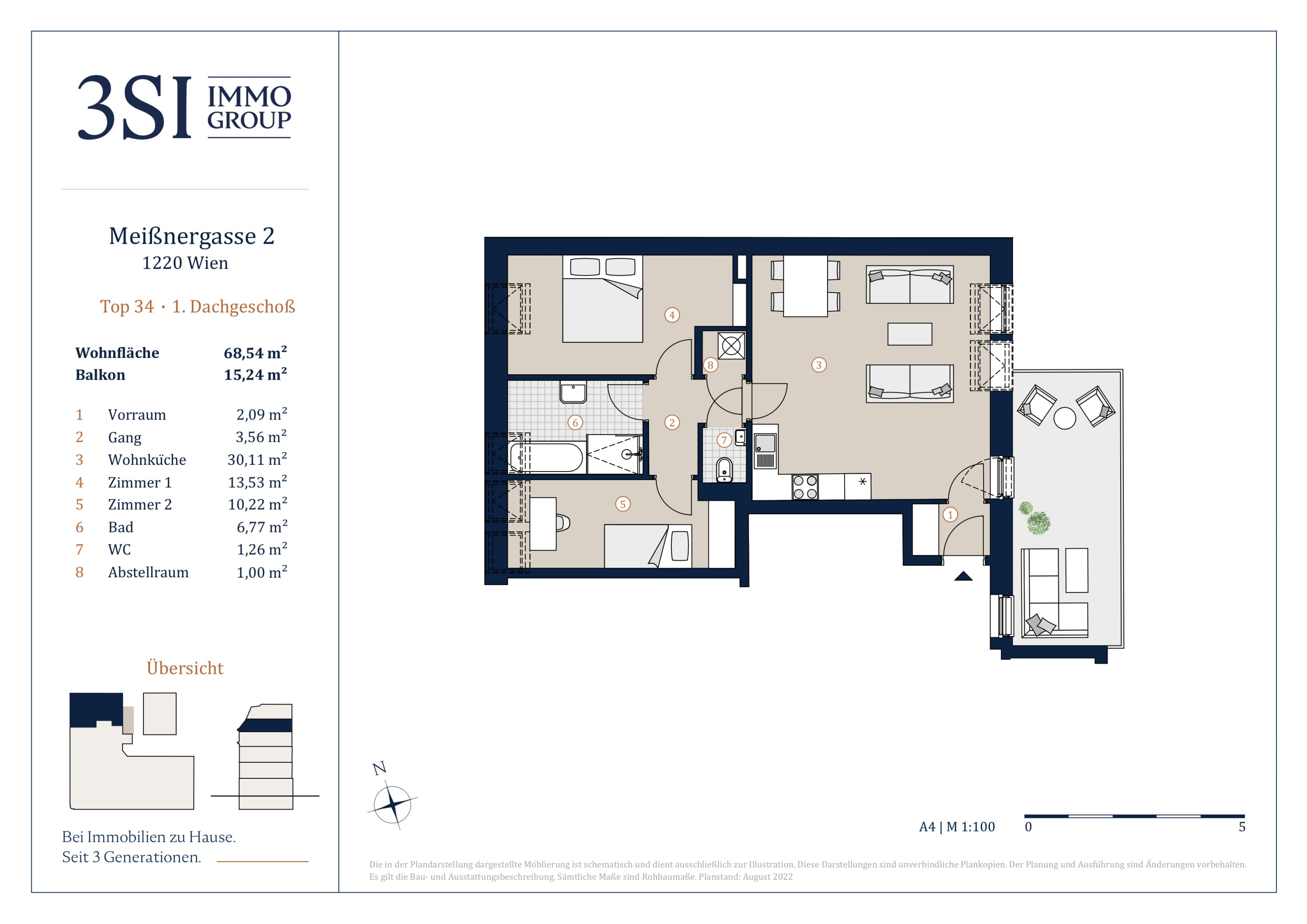 Grundriss Top 34 — Two Souls — 3 Zimmer — 68,5 m² — 1st attic floor