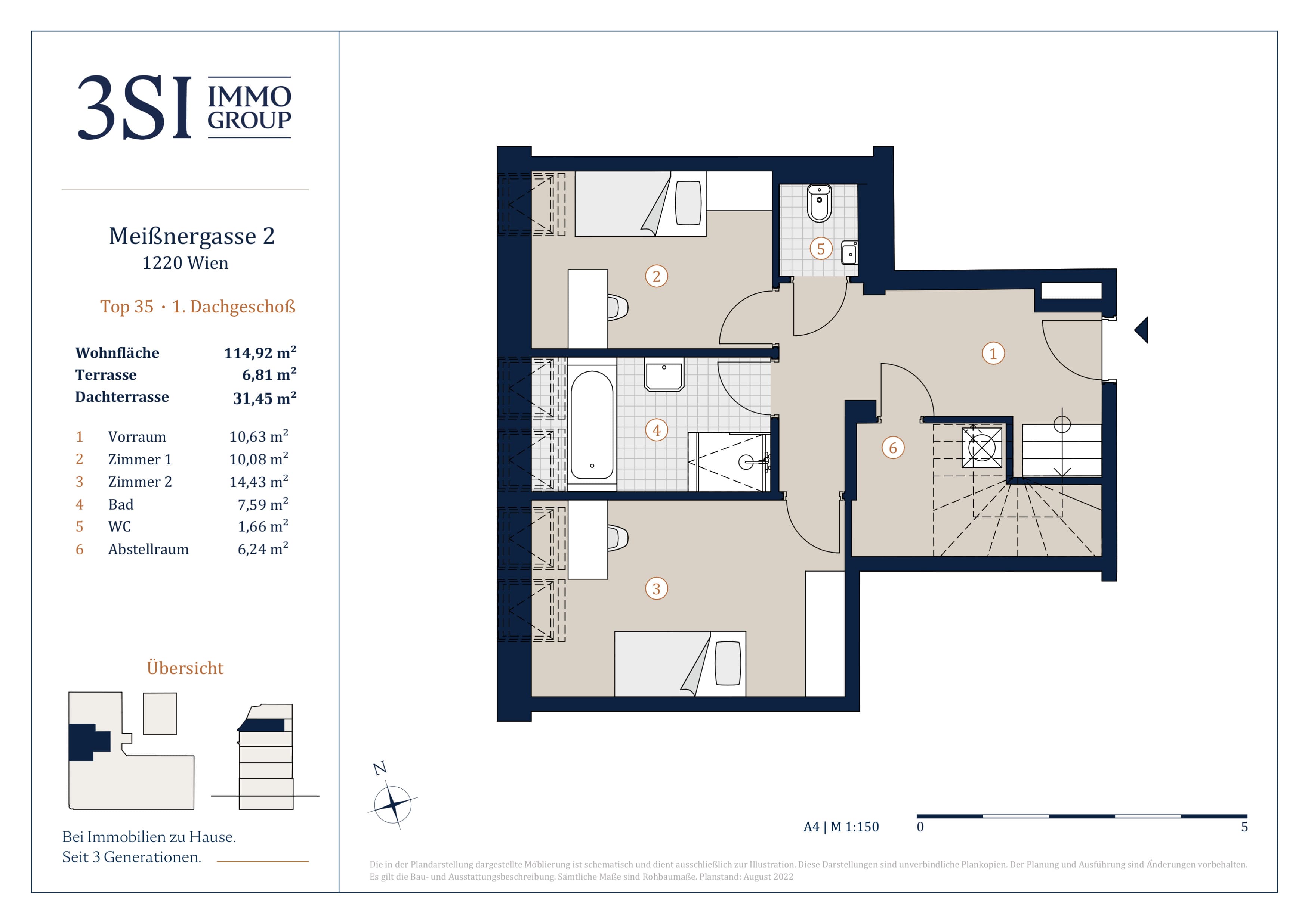 Grundriss Top 35 — Two Souls — 4 Zimmer — 114,9 m² — 1st attic floor / 2nd attic floor — Grundriss 1/3