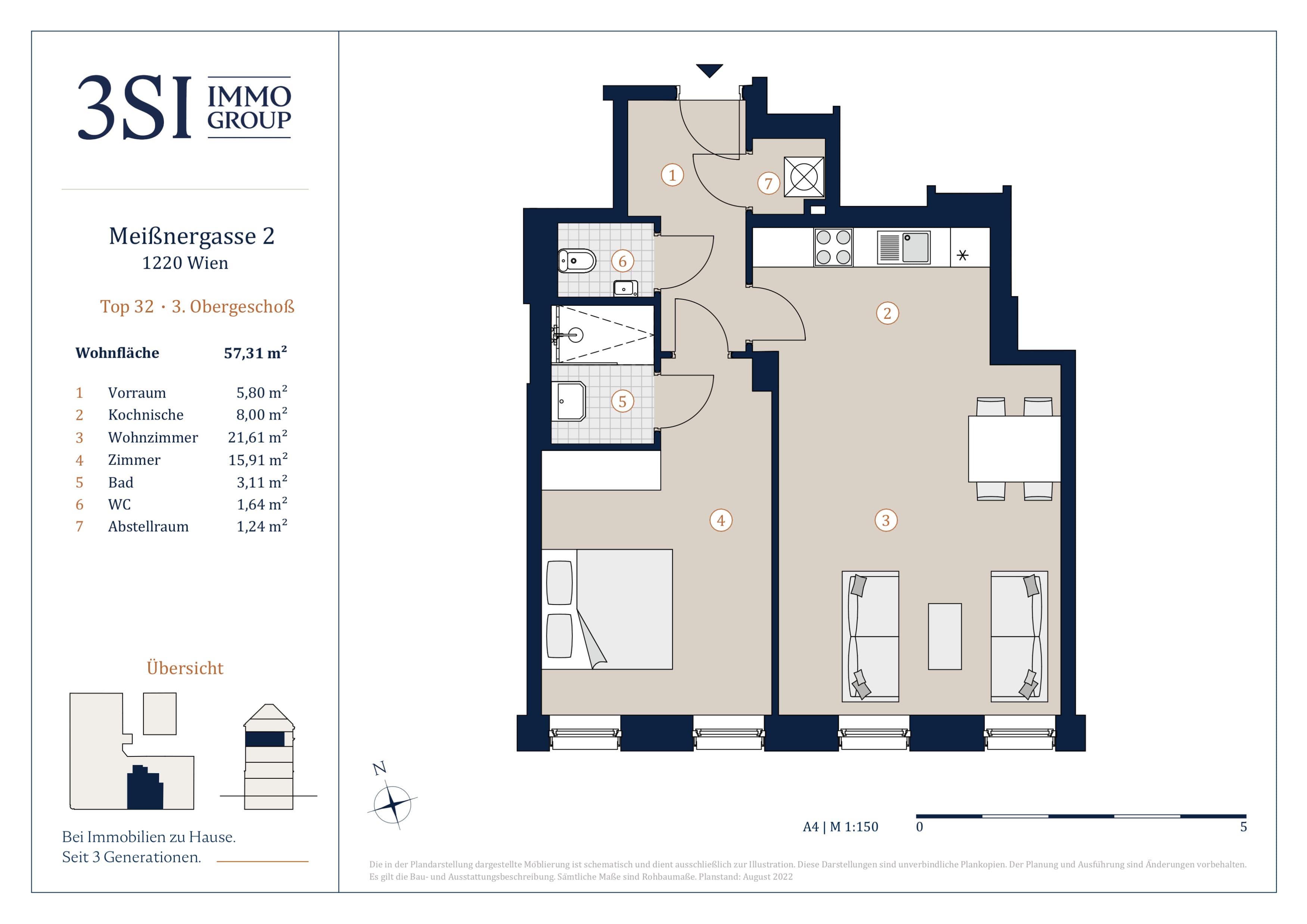 Grundriss Top 32 — Two Souls — 2 Zimmer — 57,3 m² — 3rd floor — S