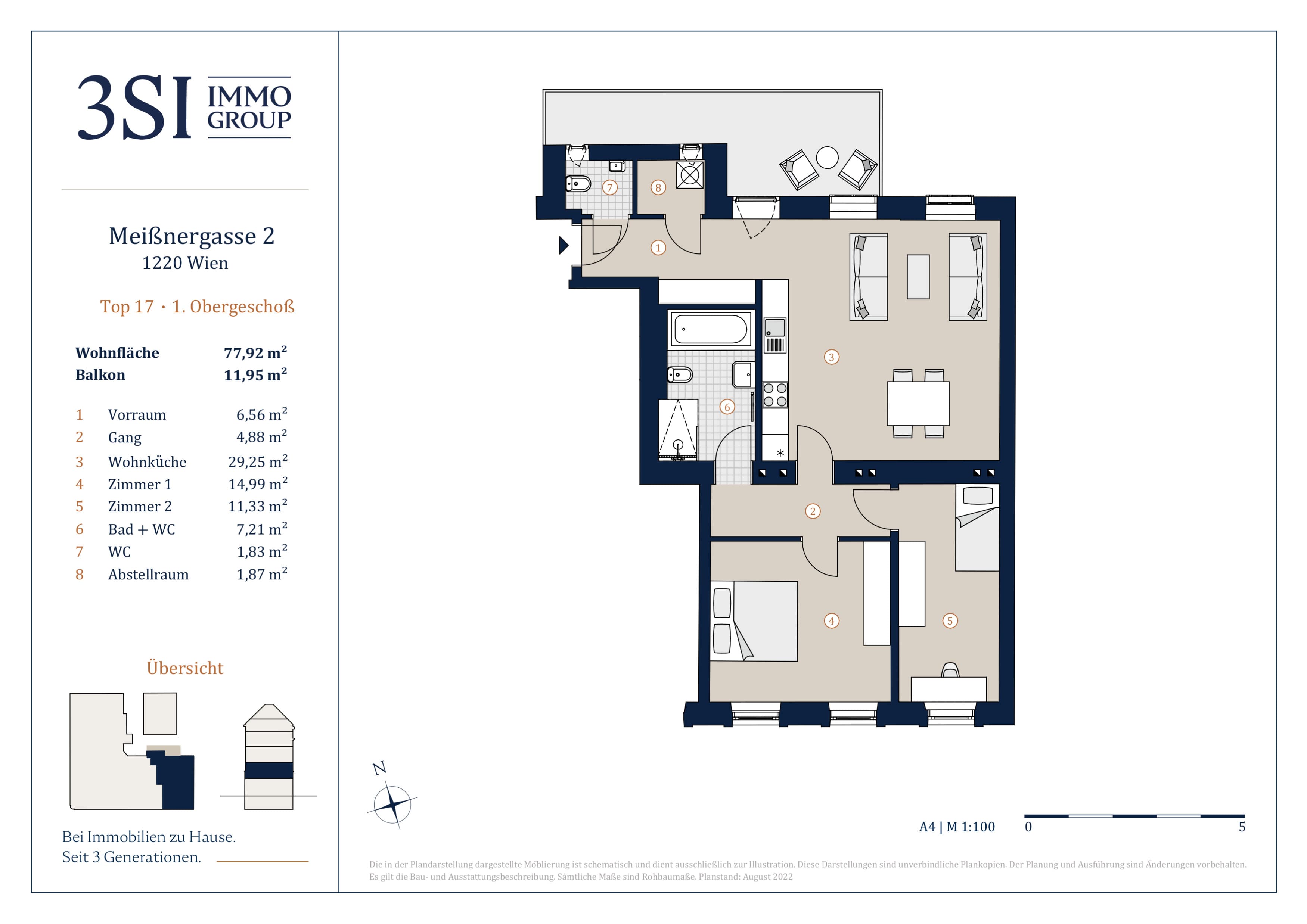 Grundriss Top 17 — Two Souls — 3 Zimmer — 77,9 m² — 1st floor — NSO