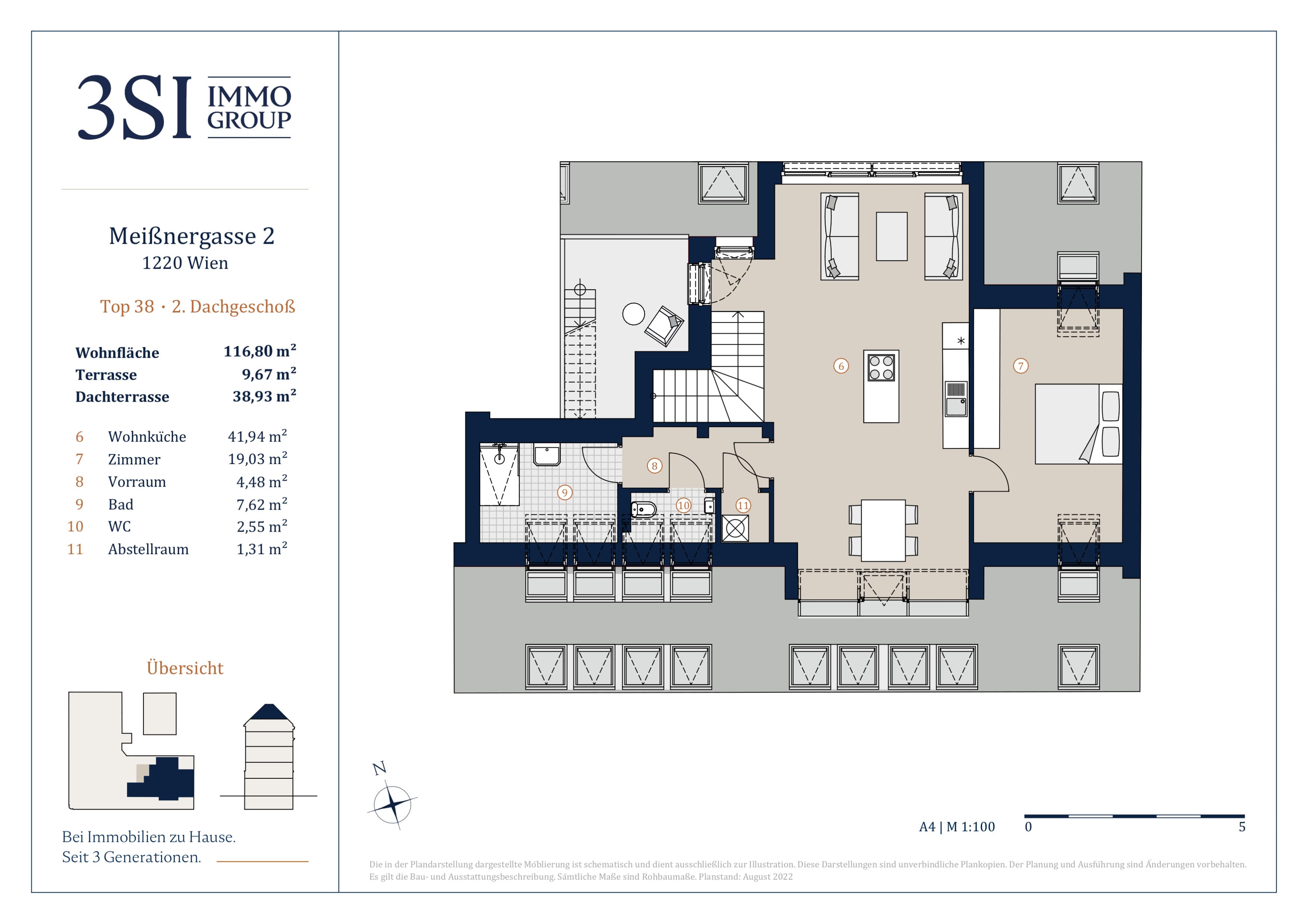 Grundriss Top 38 — Two Souls — 4 Zimmer — 116,4 m² — 1st attic floor / 2nd attic floor — NSW — Grundriss 2/3