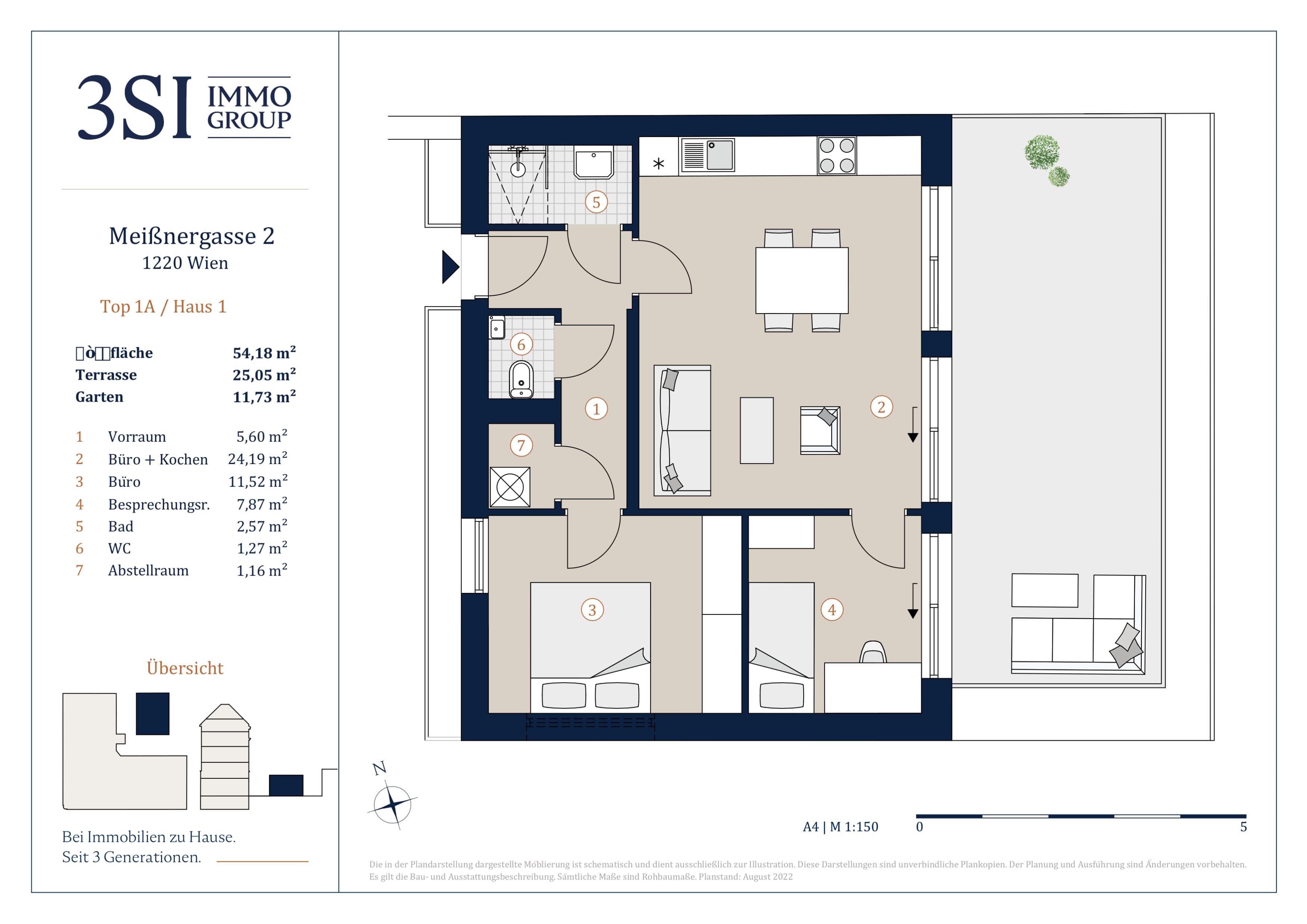 Grundriss Top 1A — Two Souls — 3 Zimmer — 54,2 m² — Ground floor