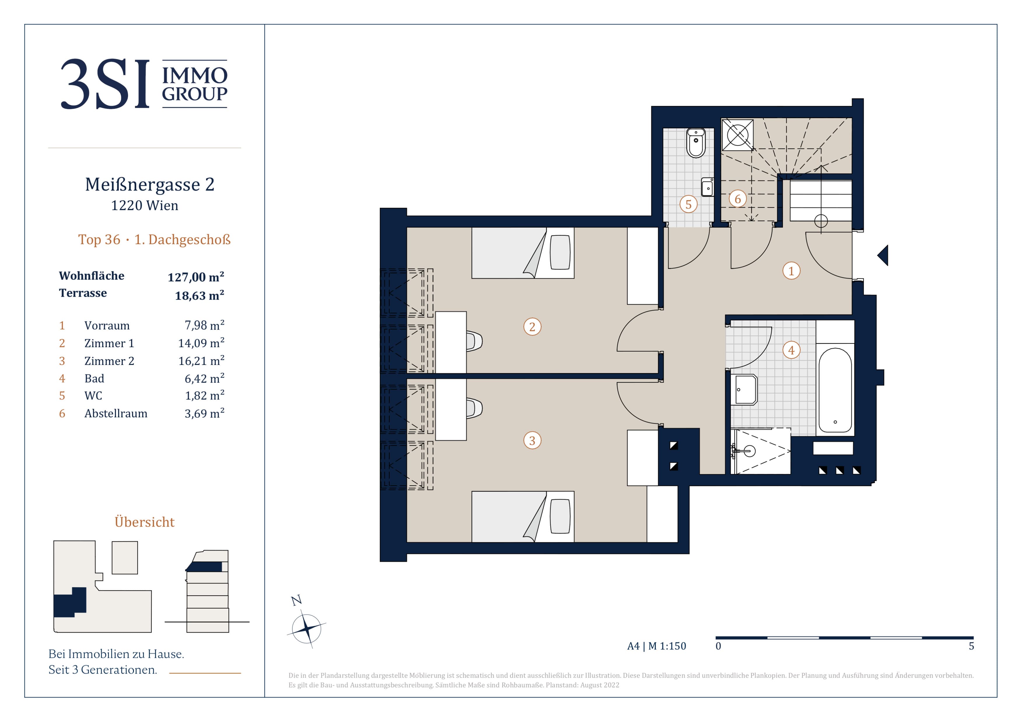 Grundriss Top 36 — Two Souls — 4 Zimmer — 127 m² — 1st attic floor / 2nd attic floor — SOW — Grundriss 1/2
