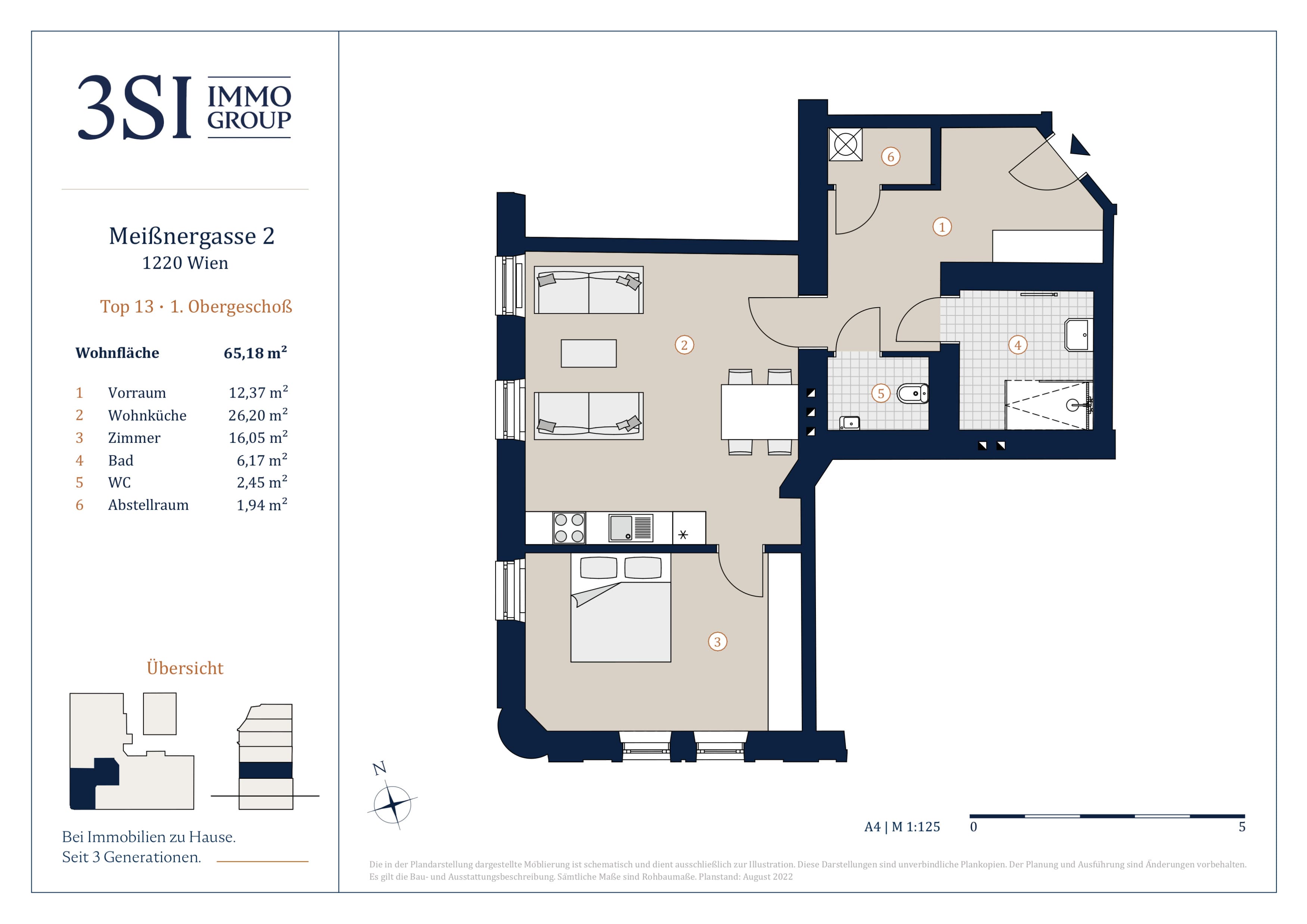 Grundriss Top 13 — Two Souls — 2 Zimmer — 65,2 m² — 1st floor — SW