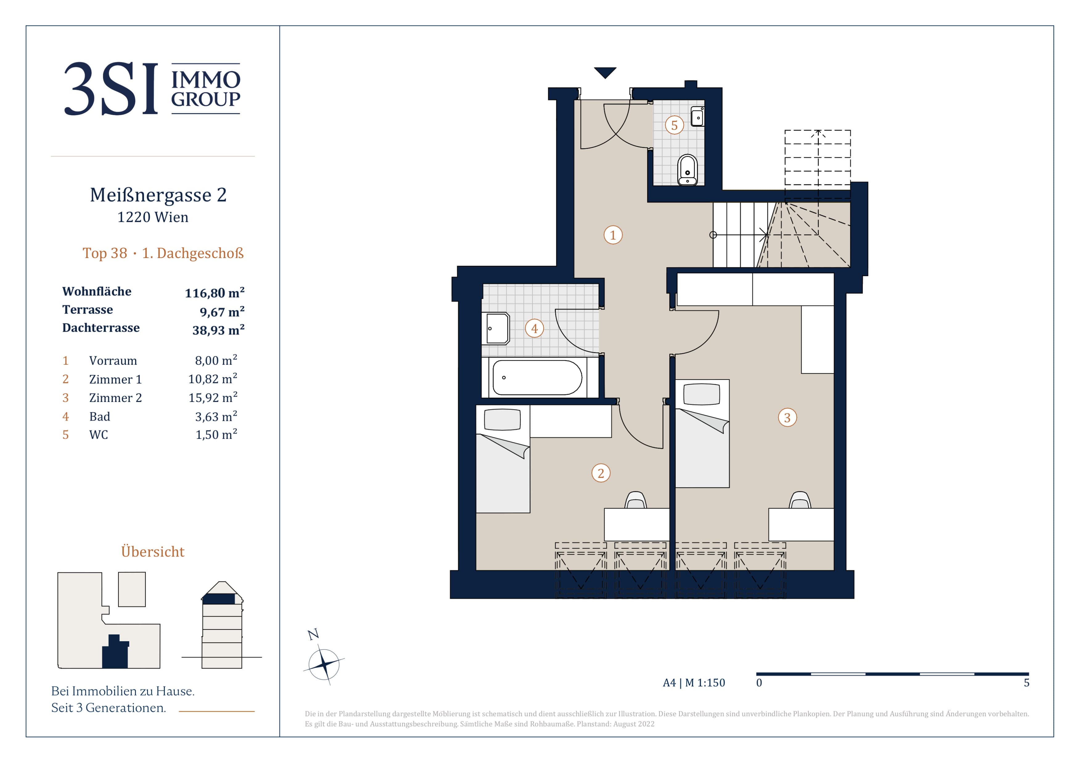 Grundriss Top 38 — Two Souls — 4 Zimmer — 116,4 m² — 1st attic floor / 2nd attic floor — NSW — Grundriss 1/3