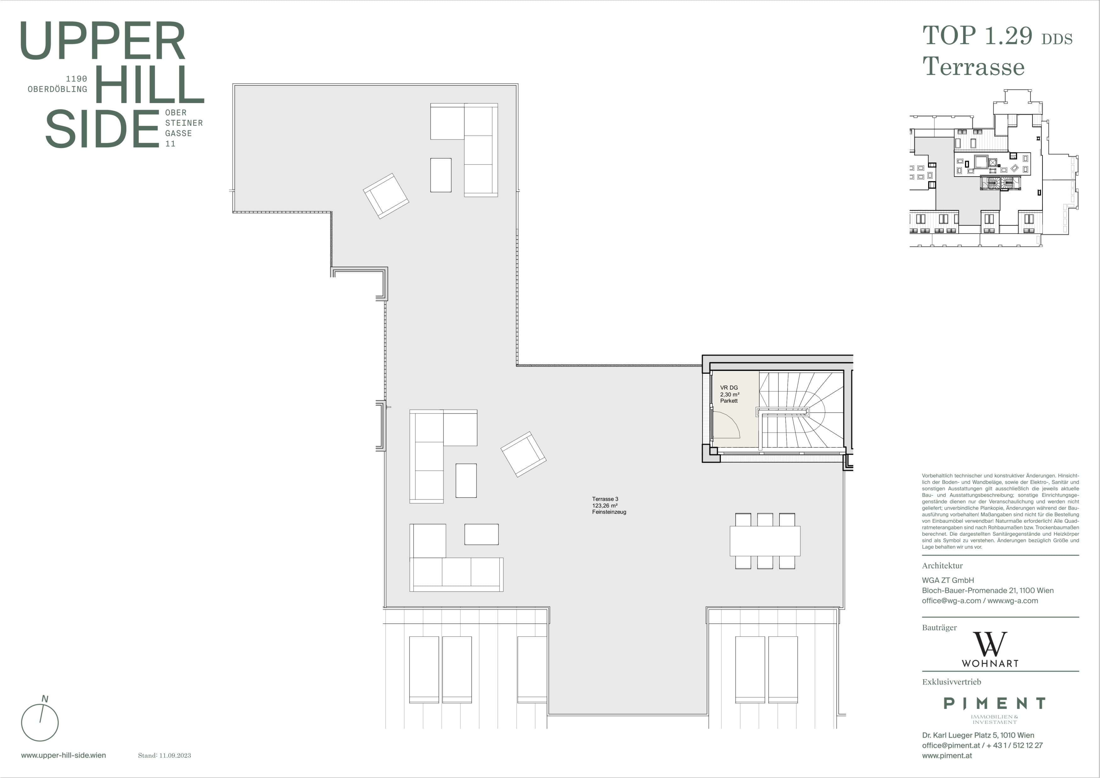 Grundriss Top 1.29 — Upper Hill Side — 4 Zimmer — 170,4 m² — 2nd attic floor — Terrasse — Grundriss 1/2