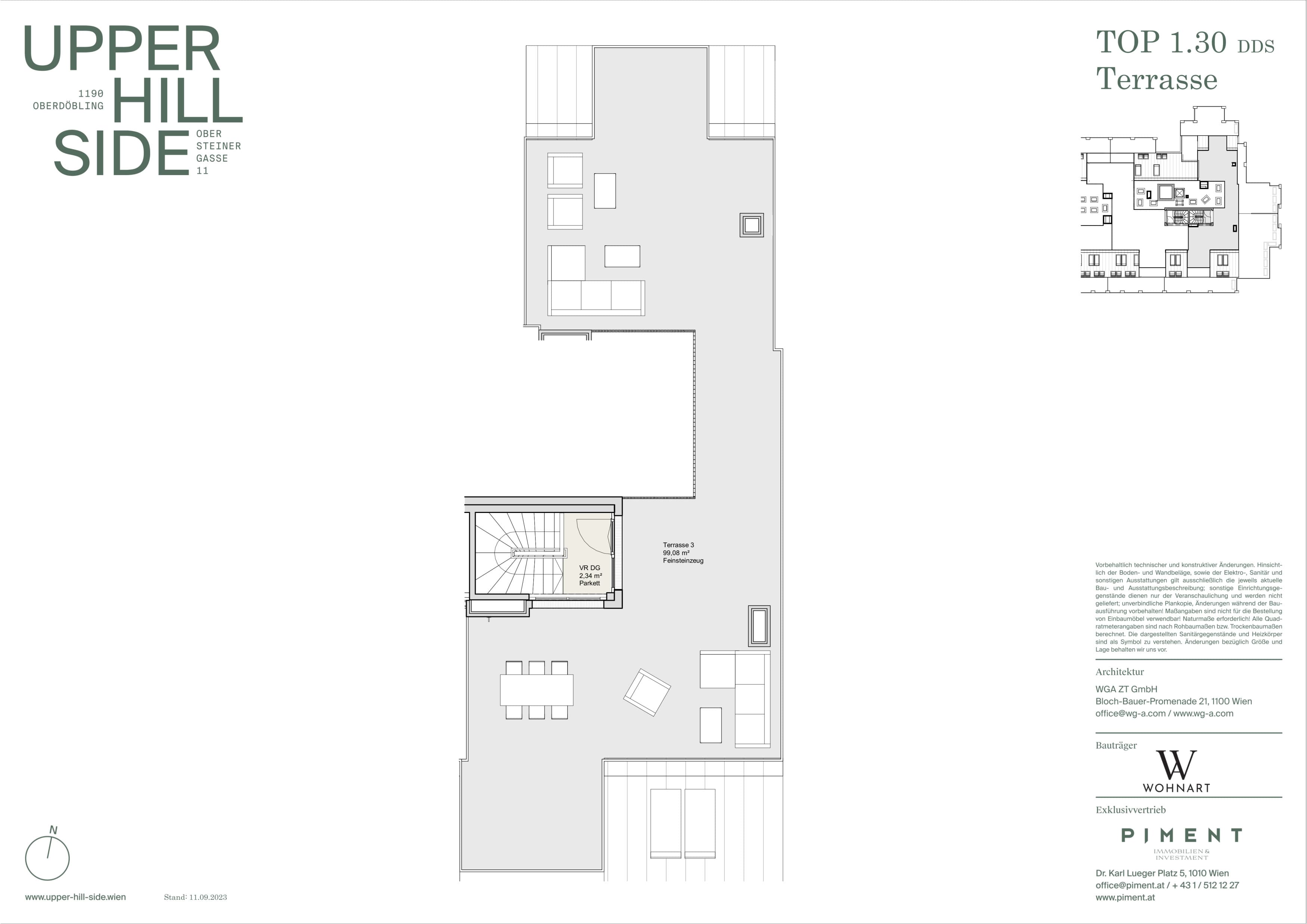 Grundriss Top 1.30 — Upper Hill Side — 3 Zimmer — 128,2 m² — 2nd attic floor — Terrasse — Grundriss 1/4