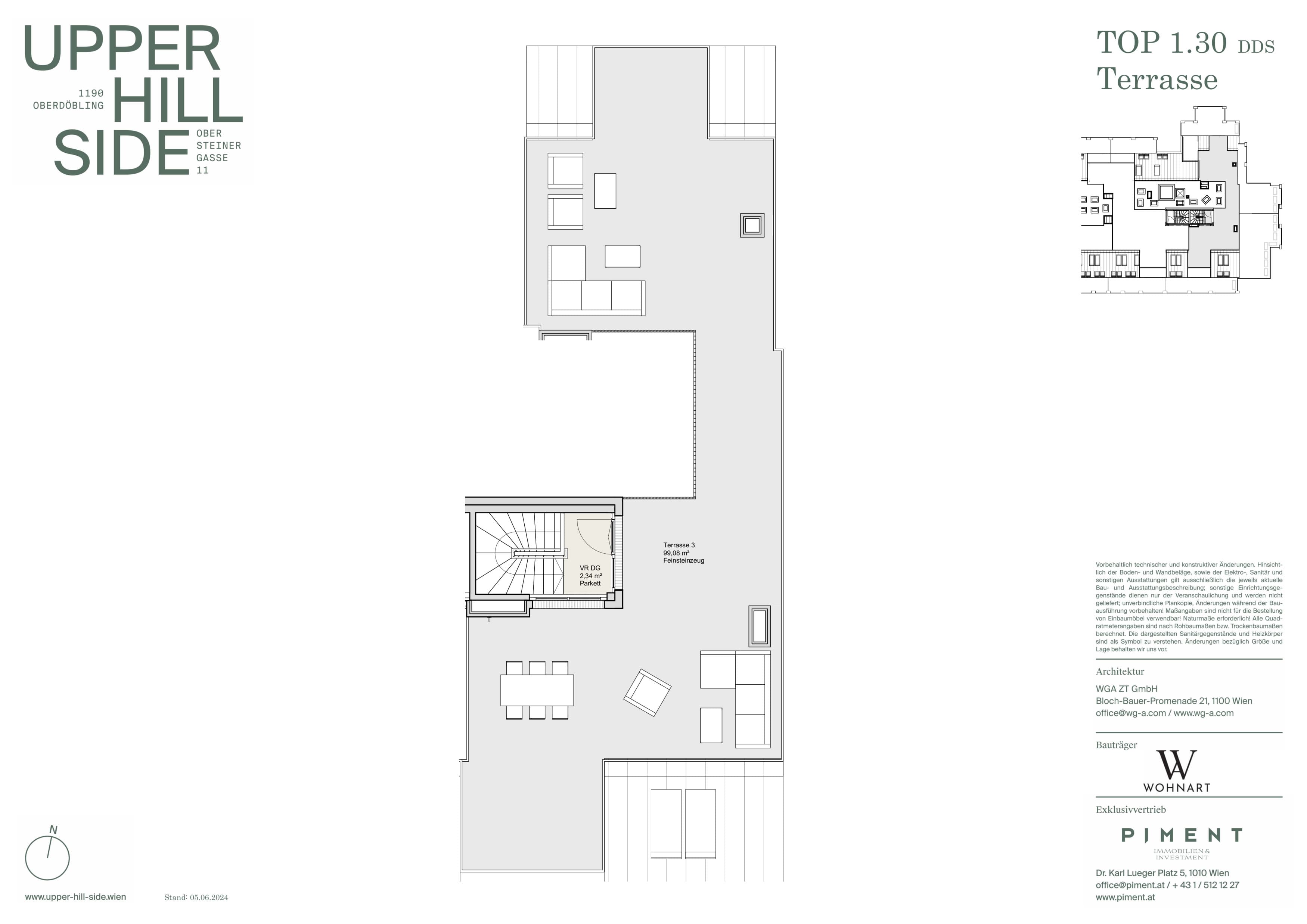 Grundriss Top 1.30 — Upper Hill Side — 3 Zimmer — 128,2 m² — 2nd attic floor — Terrasse — Grundriss 4/4