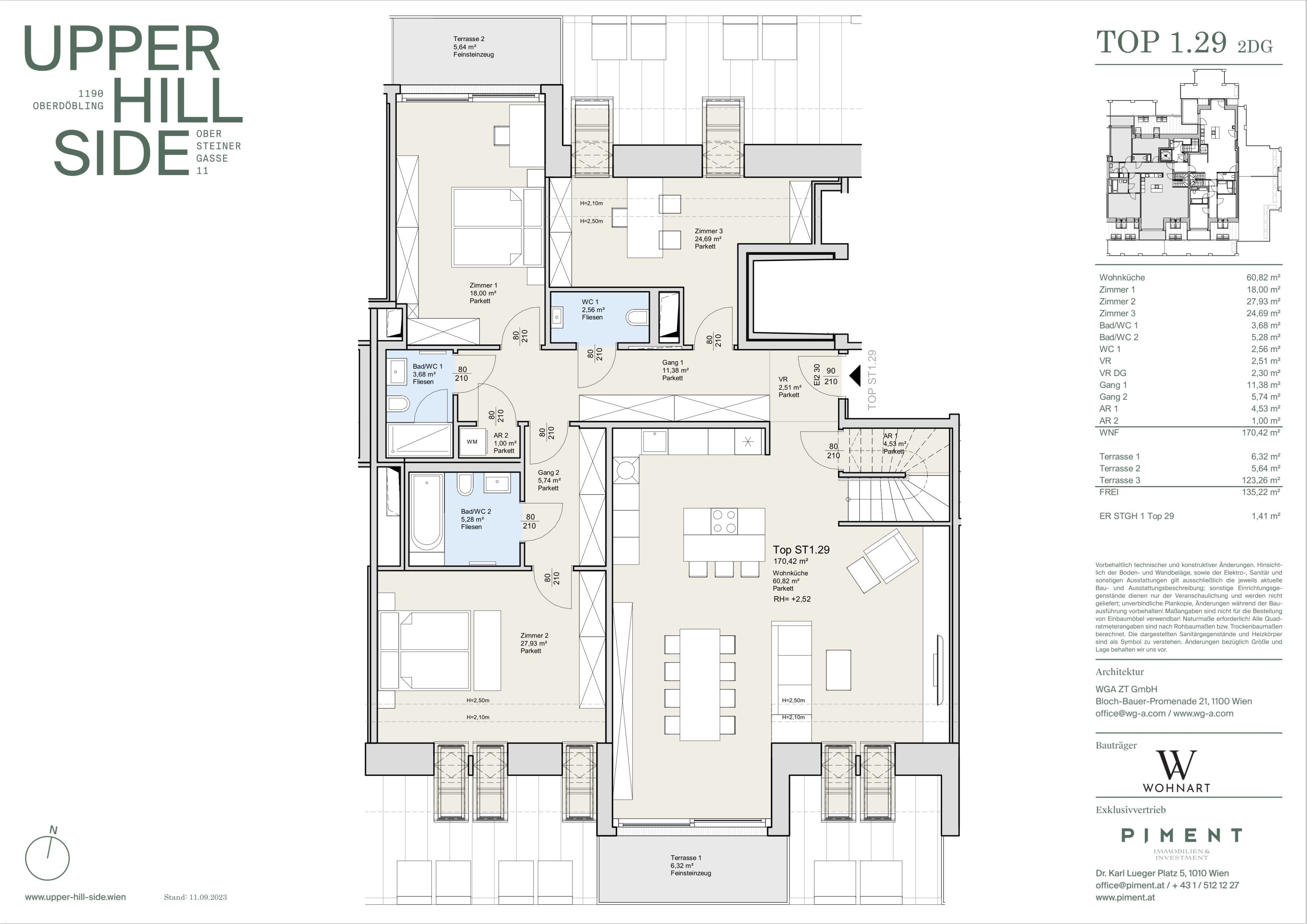 Grundriss Top 1.29 — Upper Hill Side — 4 Zimmer — 170,4 m² — 2nd attic floor — Terrasse — Grundriss 2/2