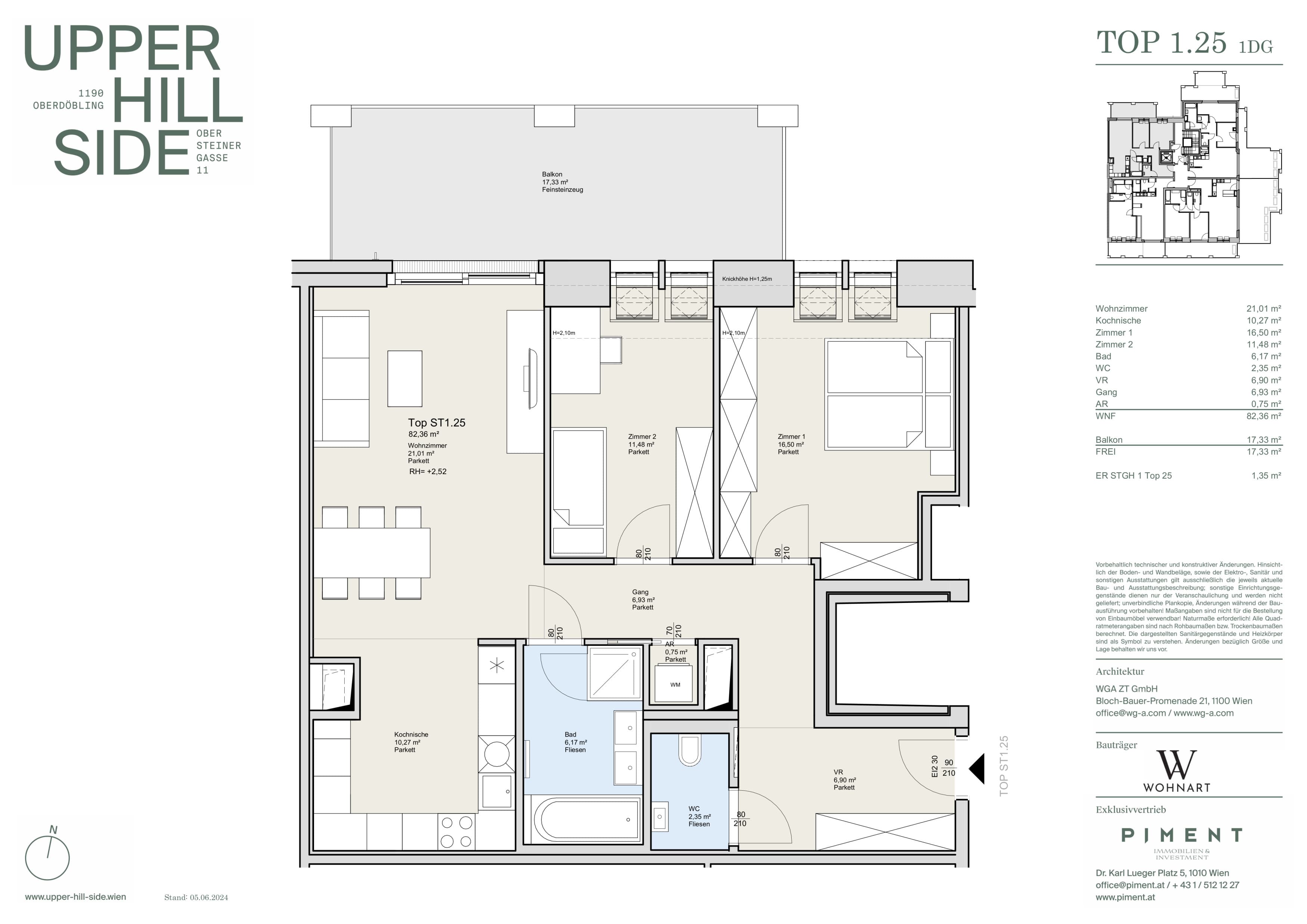 Grundriss Top 1.25 — Upper Hill Side — 3 Zimmer — 82,1 m² — 1st attic floor — Terrasse — Grundriss 2/2