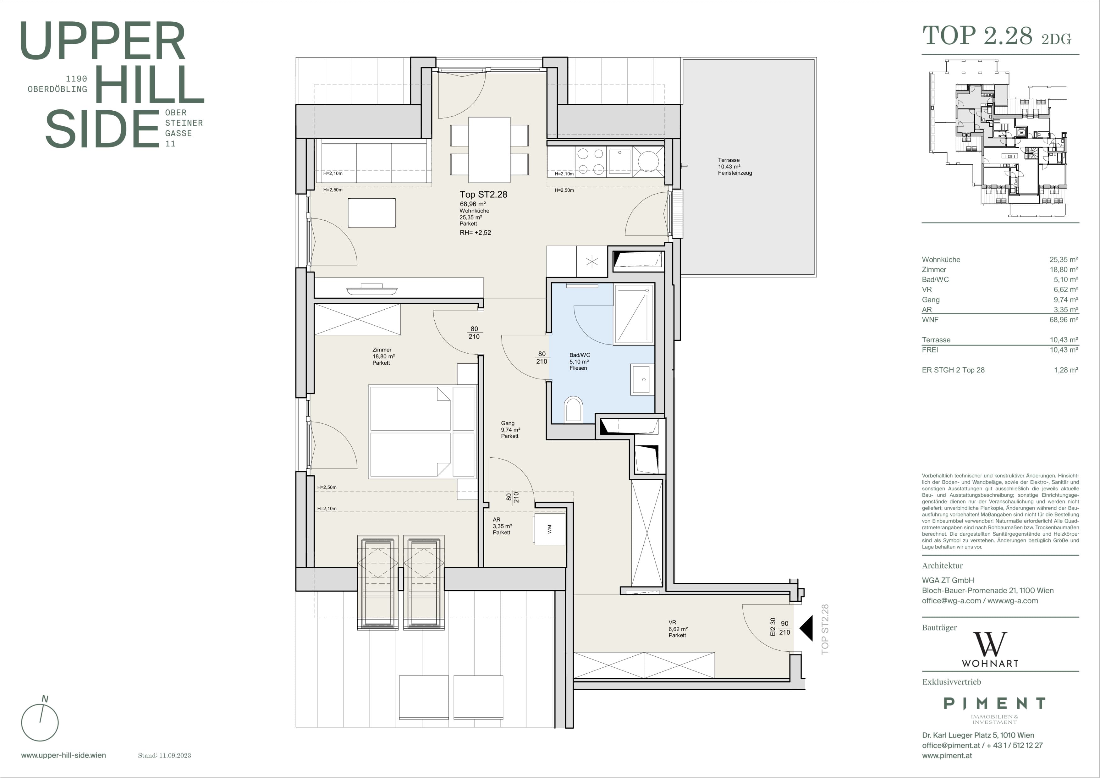 Grundriss Top 2.28 — Upper Hill Side — 2 Zimmer — 69 m² — 2nd attic floor — Terrasse