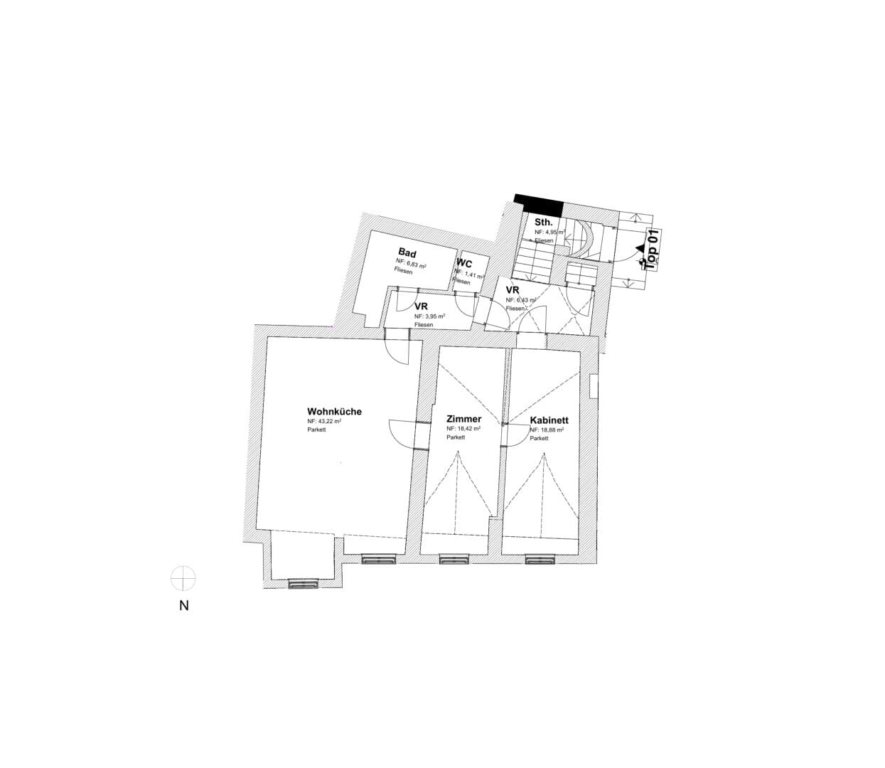 Grundriss Top 01 — Vicus Nucum — 3 Zimmer — 104 m² — 1st floor