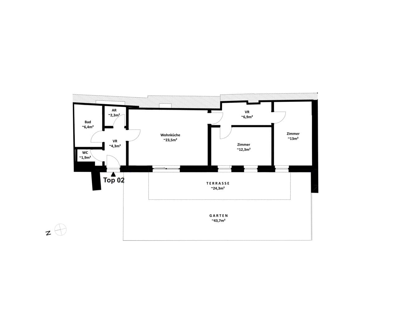 Grundriss Top 02 — Vicus Nucum — 3 Zimmer — 71 m² — 1st floor