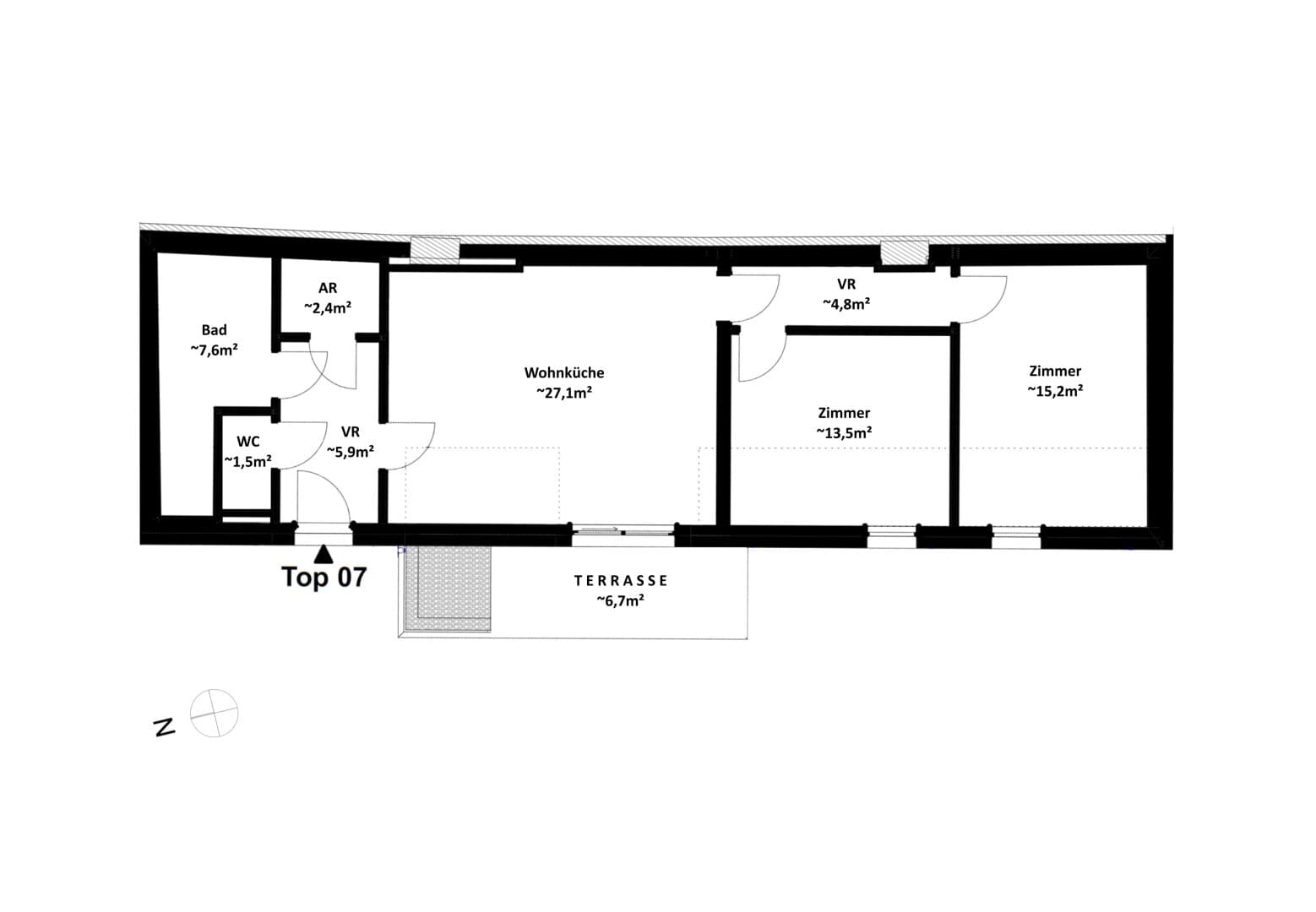 Grundriss Top 07 — Vicus Nucum — 3 Zimmer — 78 m² — Attic floor