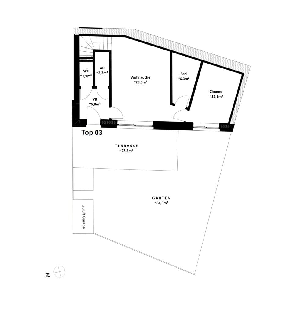 Grundriss Top 03 — Vicus Nucum — 3 Zimmer — 88 m² — Ground floor — Grundriss 2/2