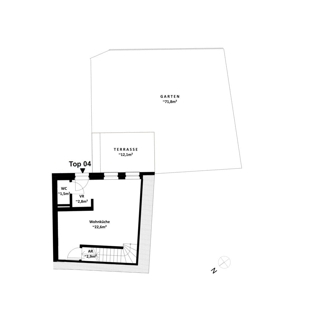 Grundriss Top 04 — Vicus Nucum — 3 Zimmer — 73 m² — Ground floor — Grundriss 2/2