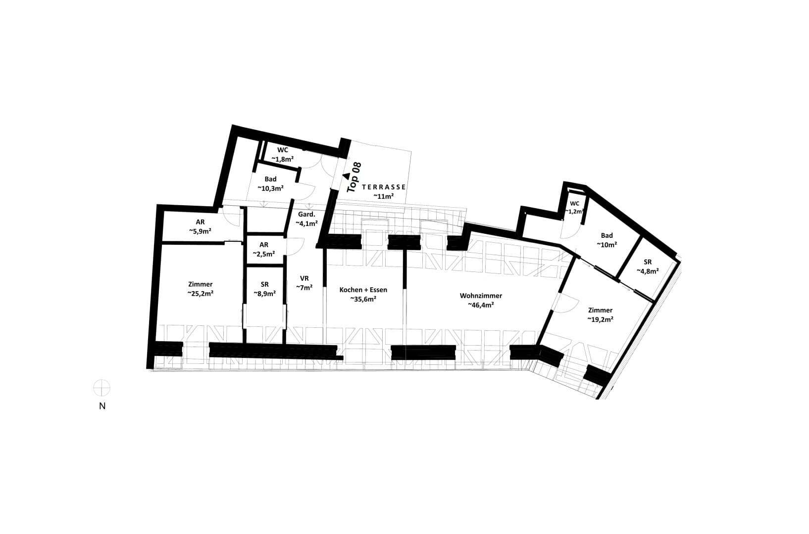 Grundriss Top 08 — Vicus Nucum — 4 Zimmer — 183 m² — Attic floor / Penthouse