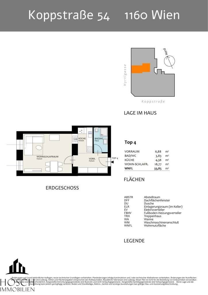 Grundriss Top 4 — Vienna Calling — 1 Zimmer — 34 m² — Ground floor — Grundriss 2/2