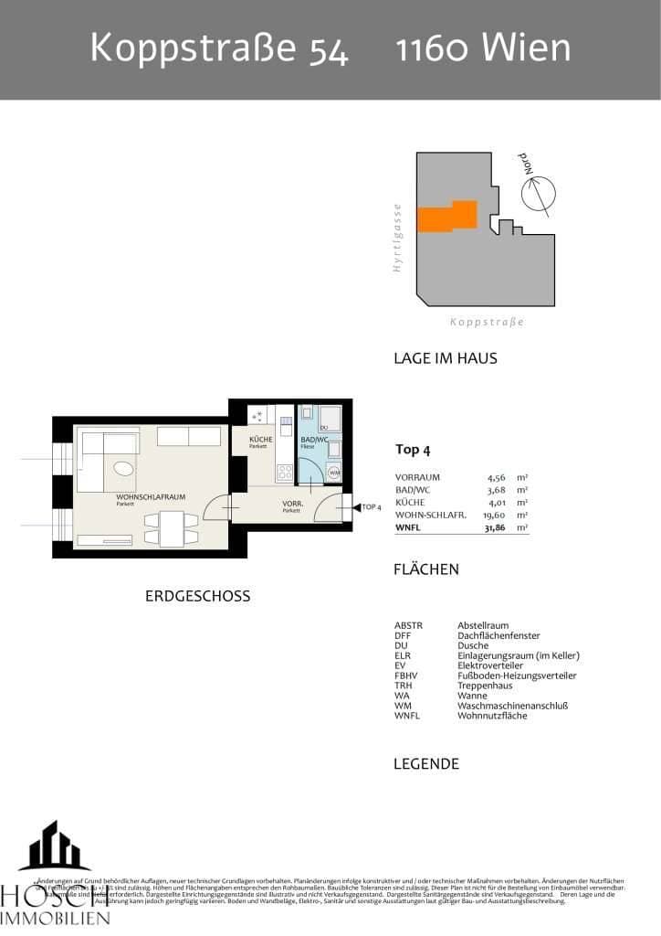 Grundriss Top 4 — Vienna Calling — 1 Zimmer — 34 m² — Ground floor — Grundriss 1/2