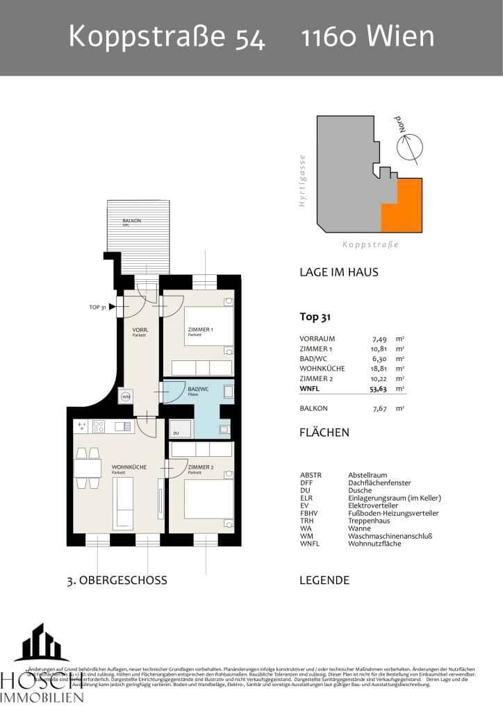 Grundriss Top 31 — Vienna Calling — 3 Zimmer — 54 m² — 3rd floor / Attic floor
