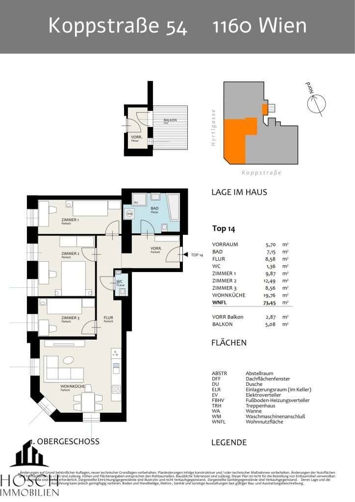Grundriss Top 14 — Vienna Calling — 4 Zimmer — 73 m² — 1st floor