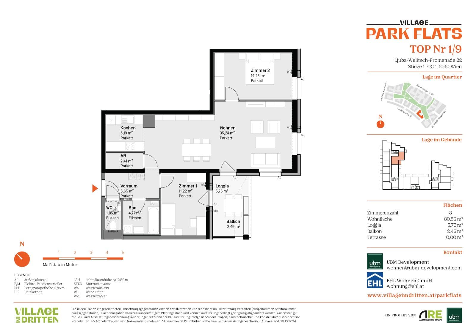 Grundriss BF5 Stg. 1 - Top 09 — Village im Dritten — 3 Zimmer — 80,6 m² — 1st floor